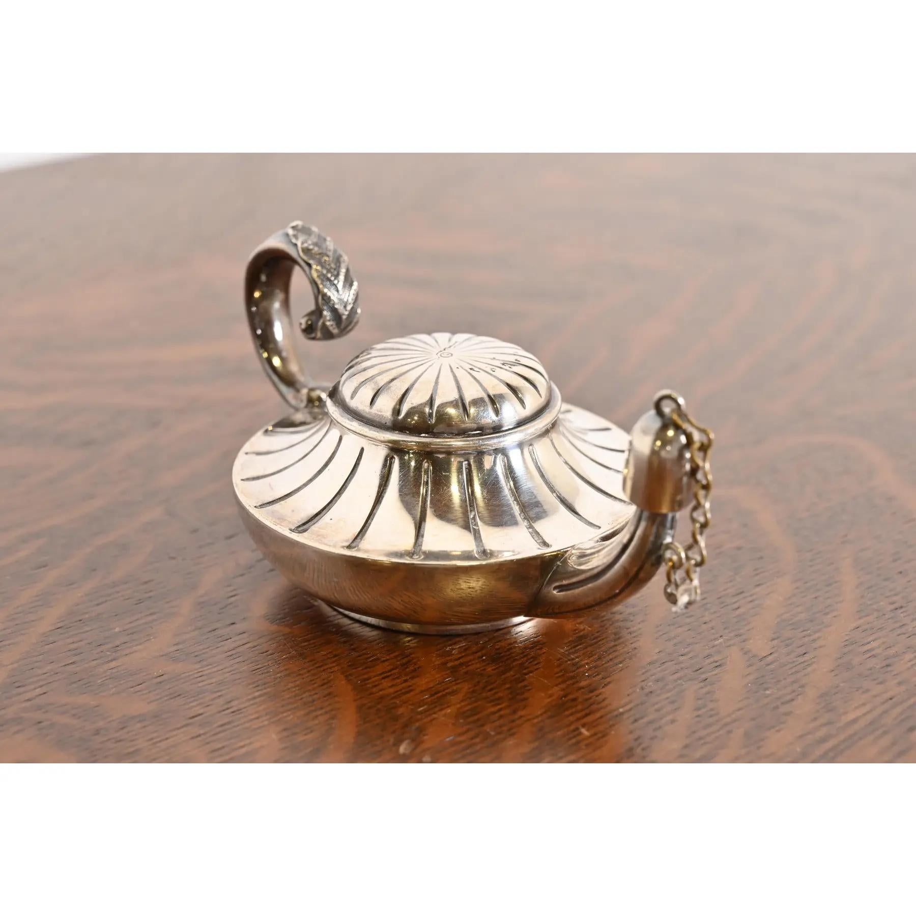 American Tiffany & Co. Antique Silverplate Aladdin Lamp Form Table Cigar Lighter