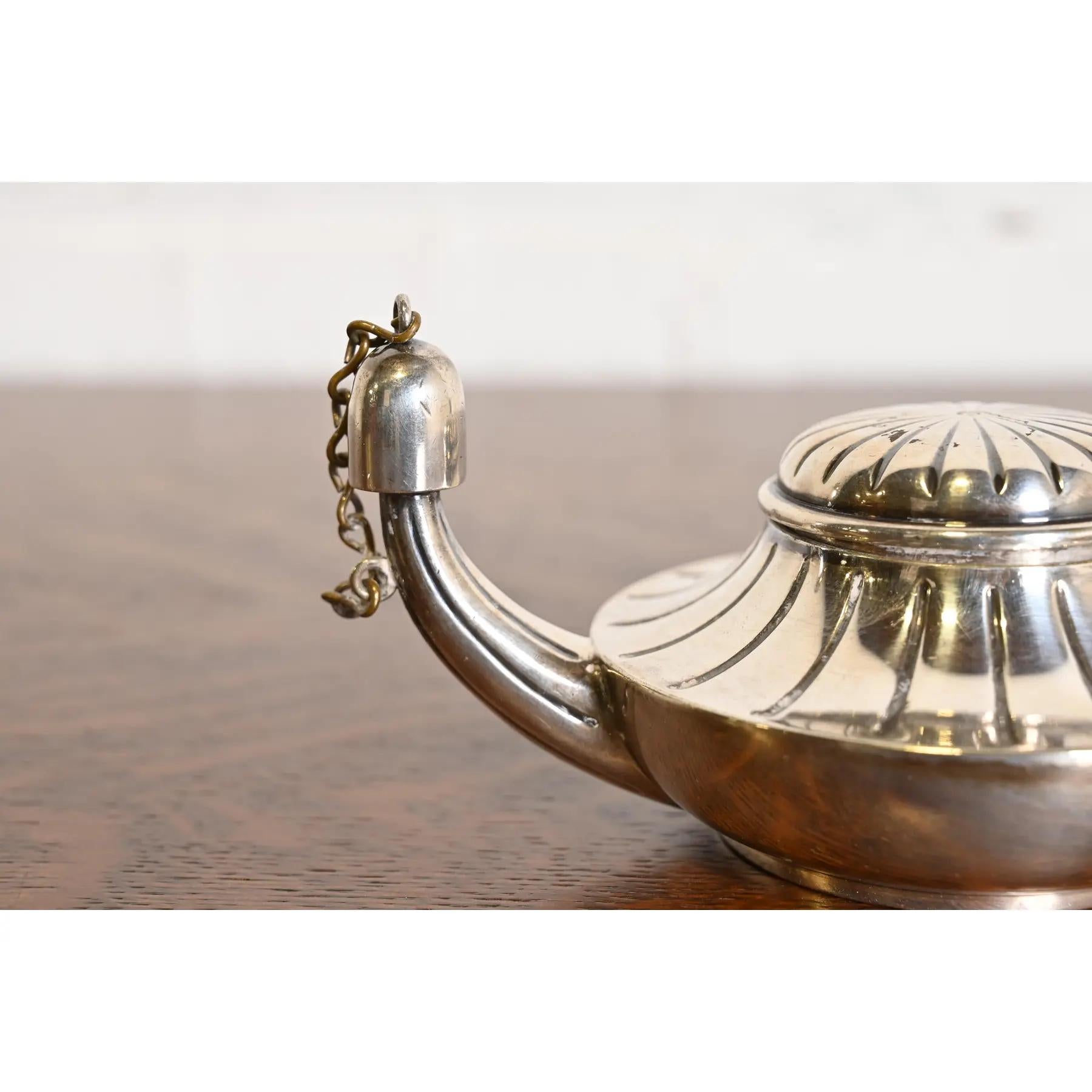 Tiffany & Co. Antique Silverplate Aladdin Lamp Form Table Cigar Lighter In Good Condition In South Bend, IN