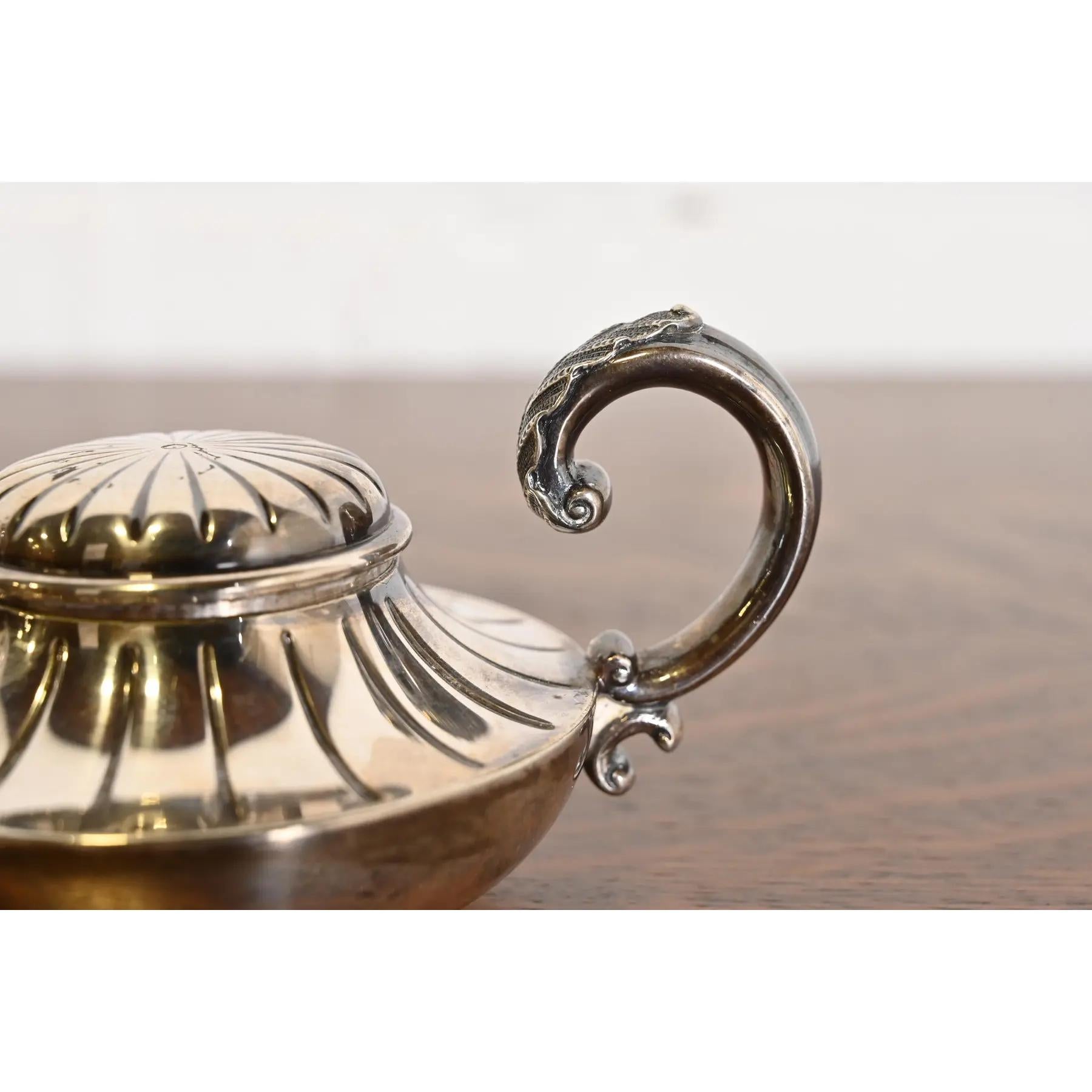 19th Century Tiffany & Co. Antique Silverplate Aladdin Lamp Form Table Cigar Lighter