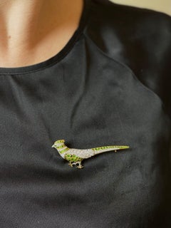Tiffany & Co Antique Tsavorite Garnet Diamond Gold Pheasant Brooch