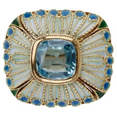 Tiffany & Co. Spilla con acquamarina e smalto blu di Louis Comfort Tiffany