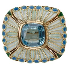 Tiffany & Co. Aquamarine and Blue Enamel Brooch by Louis Comfort Tiffany