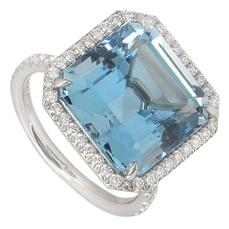 Tiffany & Co. Aquamarine and Diamond Platinum Ring 8.34 Carat