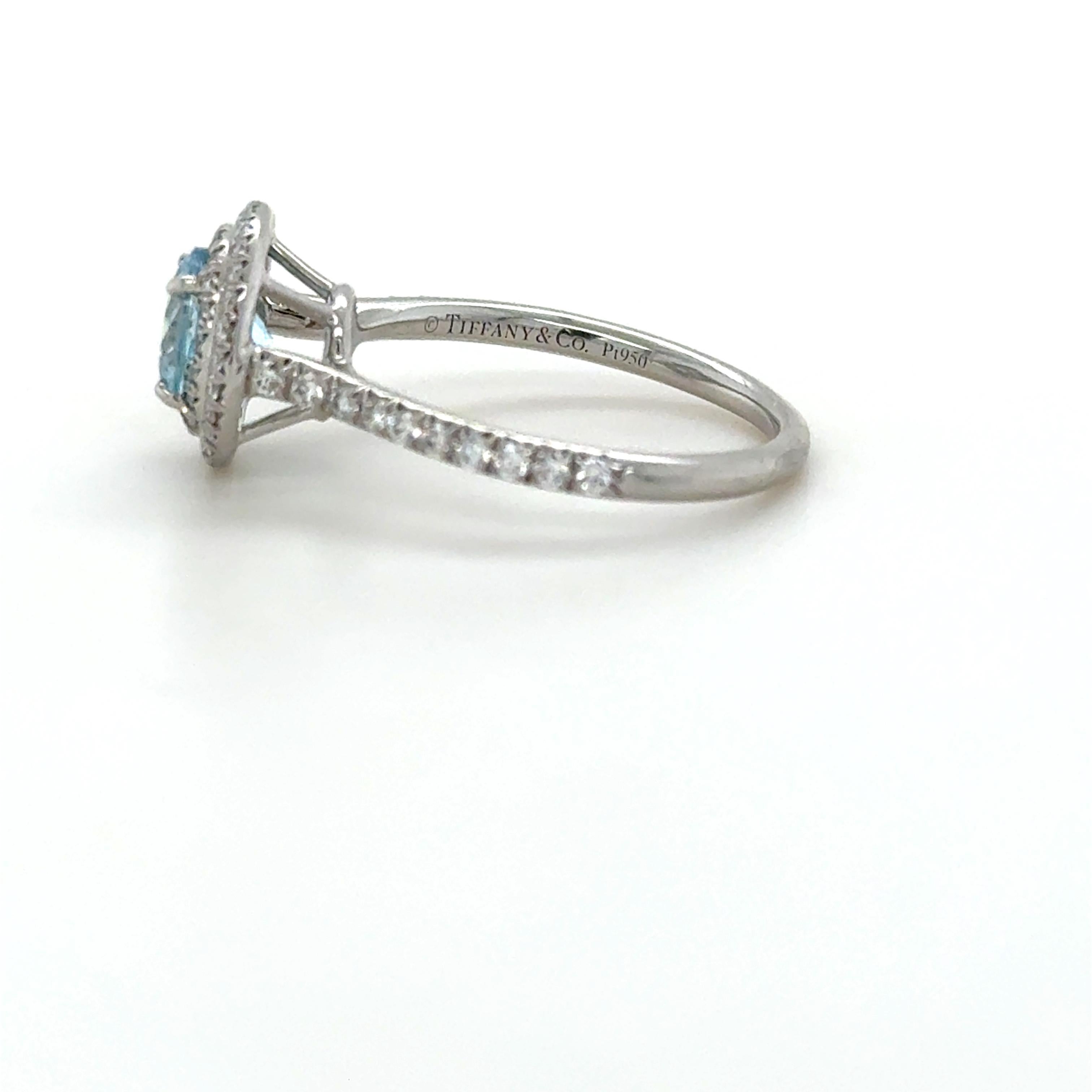 Contemporaneo Tiffany & Co., Anello aureola con acquamarina e diamante Soleste in vendita