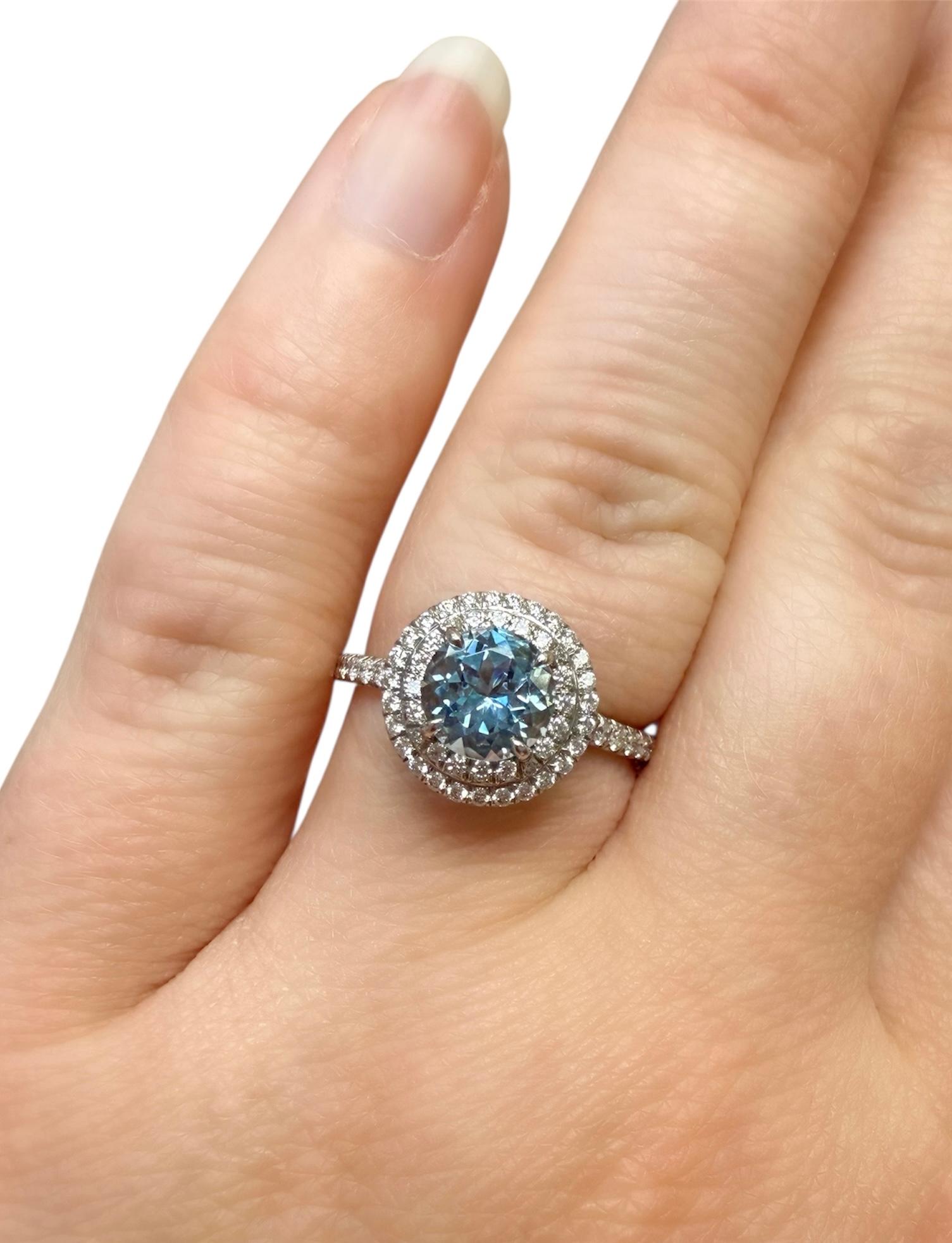 Donna Tiffany & Co., Anello aureola con acquamarina e diamante Soleste in vendita
