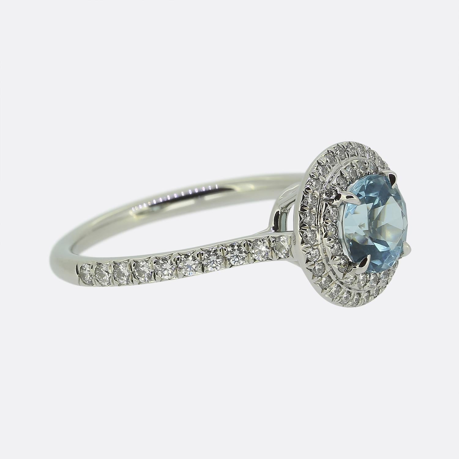Taglio rotondo Tiffany & Co. Anello Soleste con acquamarina e diamanti in vendita