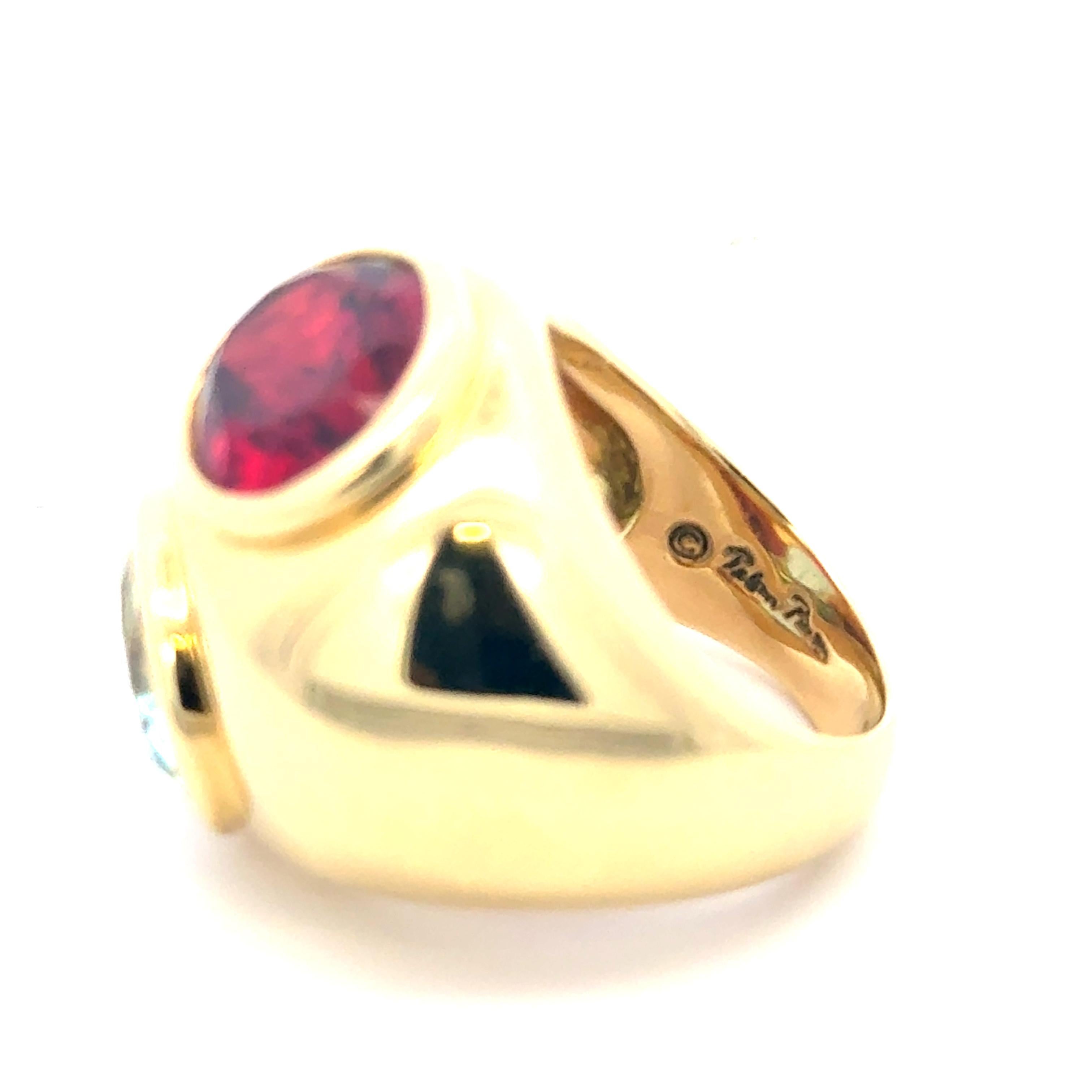 Oval Cut Tiffany & Co, Aquamarine and Rubellite Ring 18K Yellow Gold For Sale