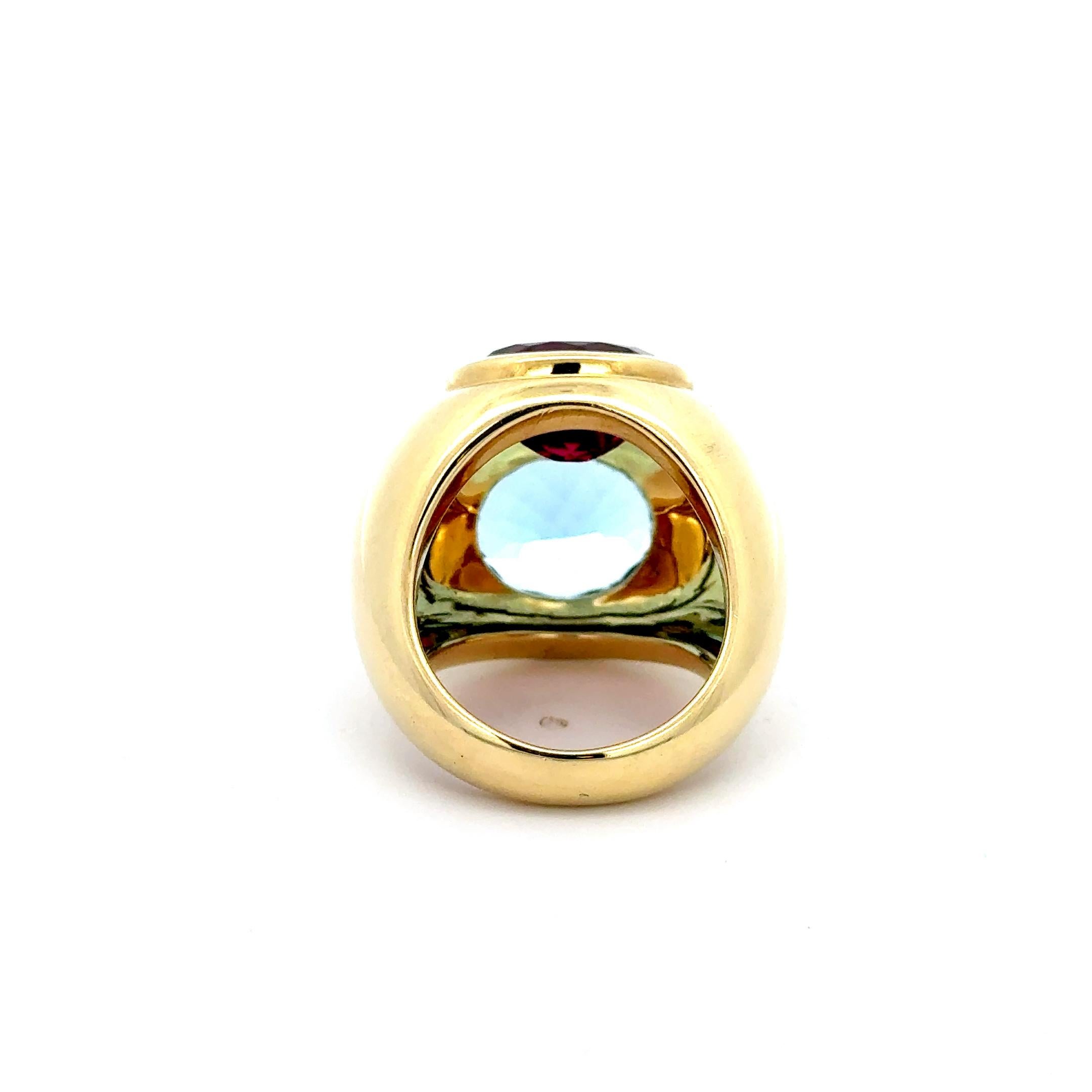 Women's or Men's Tiffany & Co, Aquamarine and Rubellite Ring 18K Yellow Gold For Sale