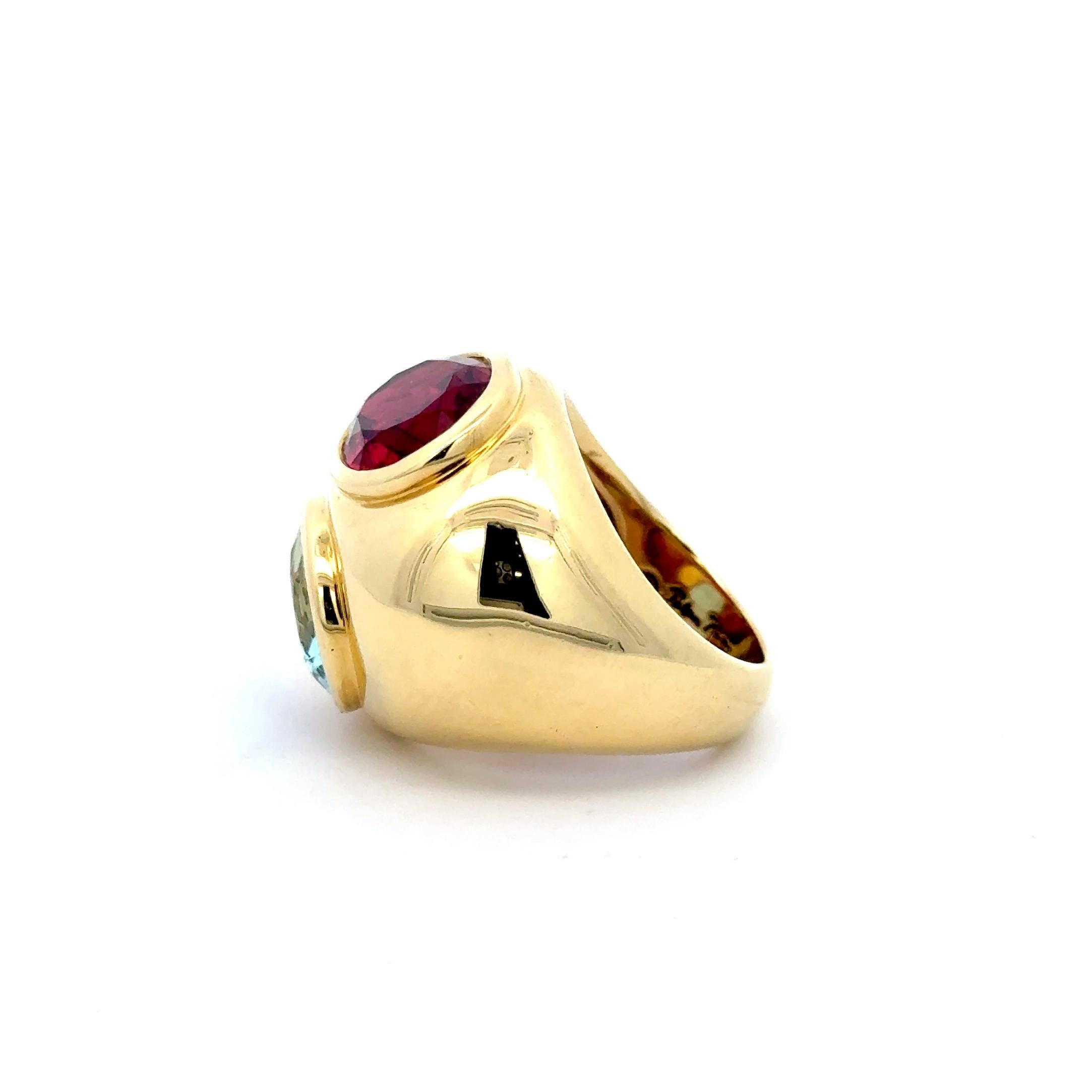 Tiffany & Co, Aquamarine and Rubellite Ring 18K Yellow Gold For Sale 1