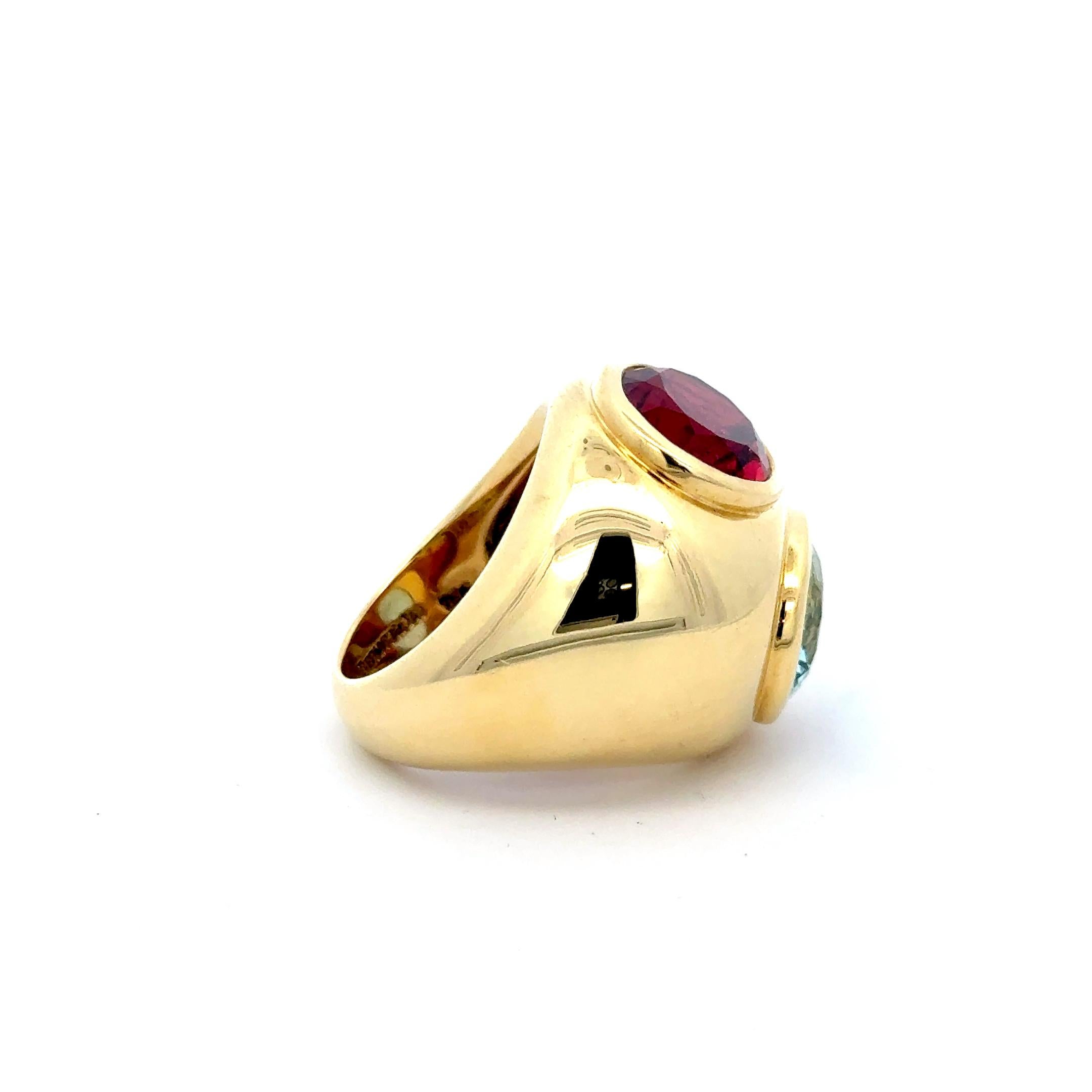 Tiffany & Co, Aquamarine and Rubellite Ring 18K Yellow Gold For Sale 2