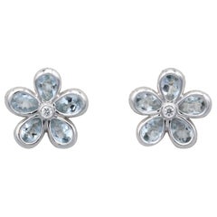 Tiffany & Co. Aquamarin-Diamant-Blumenohrringe aus 18 Karat Weißgold