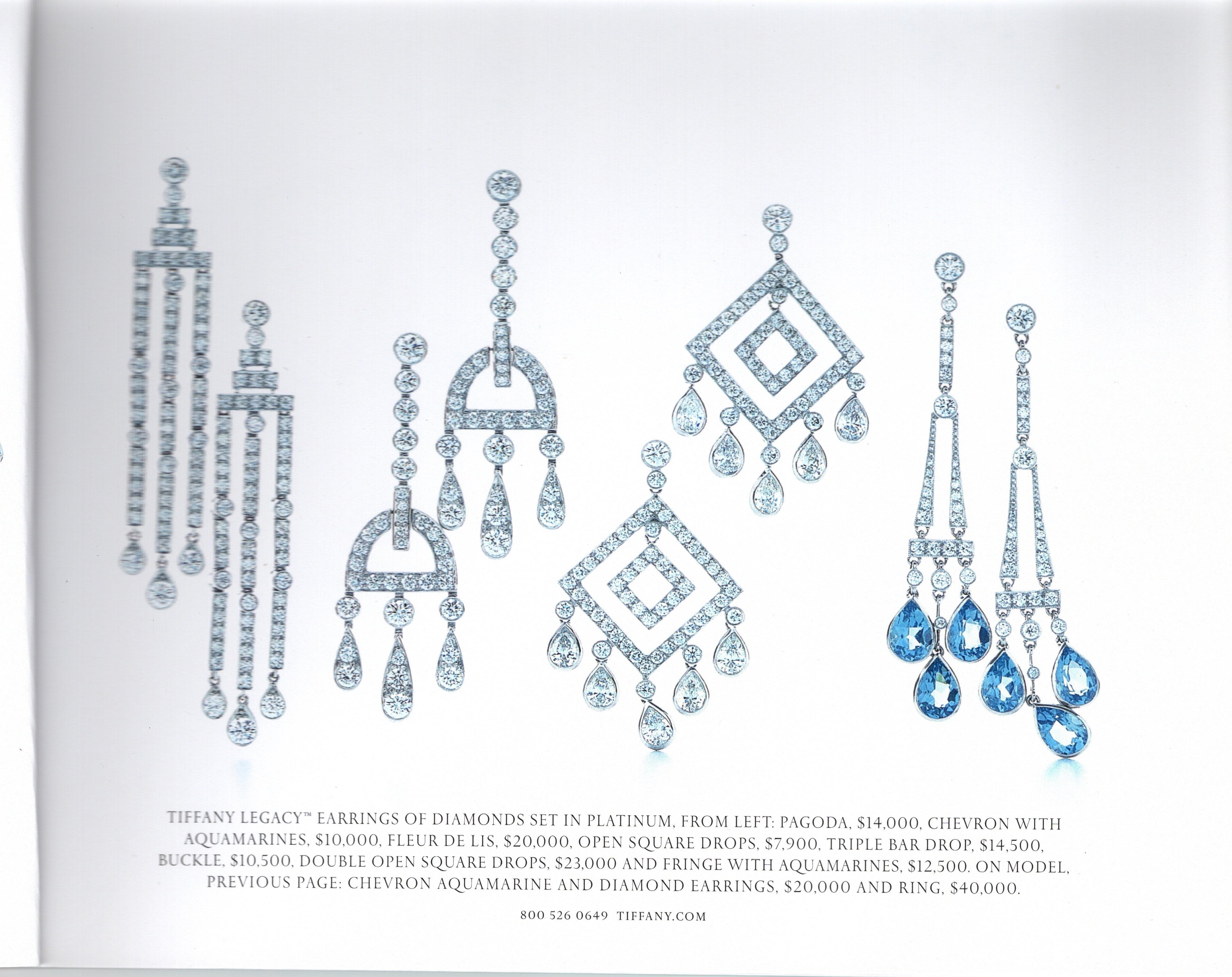 Tiffany & Co. Aquamarine Diamond and Platinum Chevron Chandelier Fringe Earrings For Sale 3