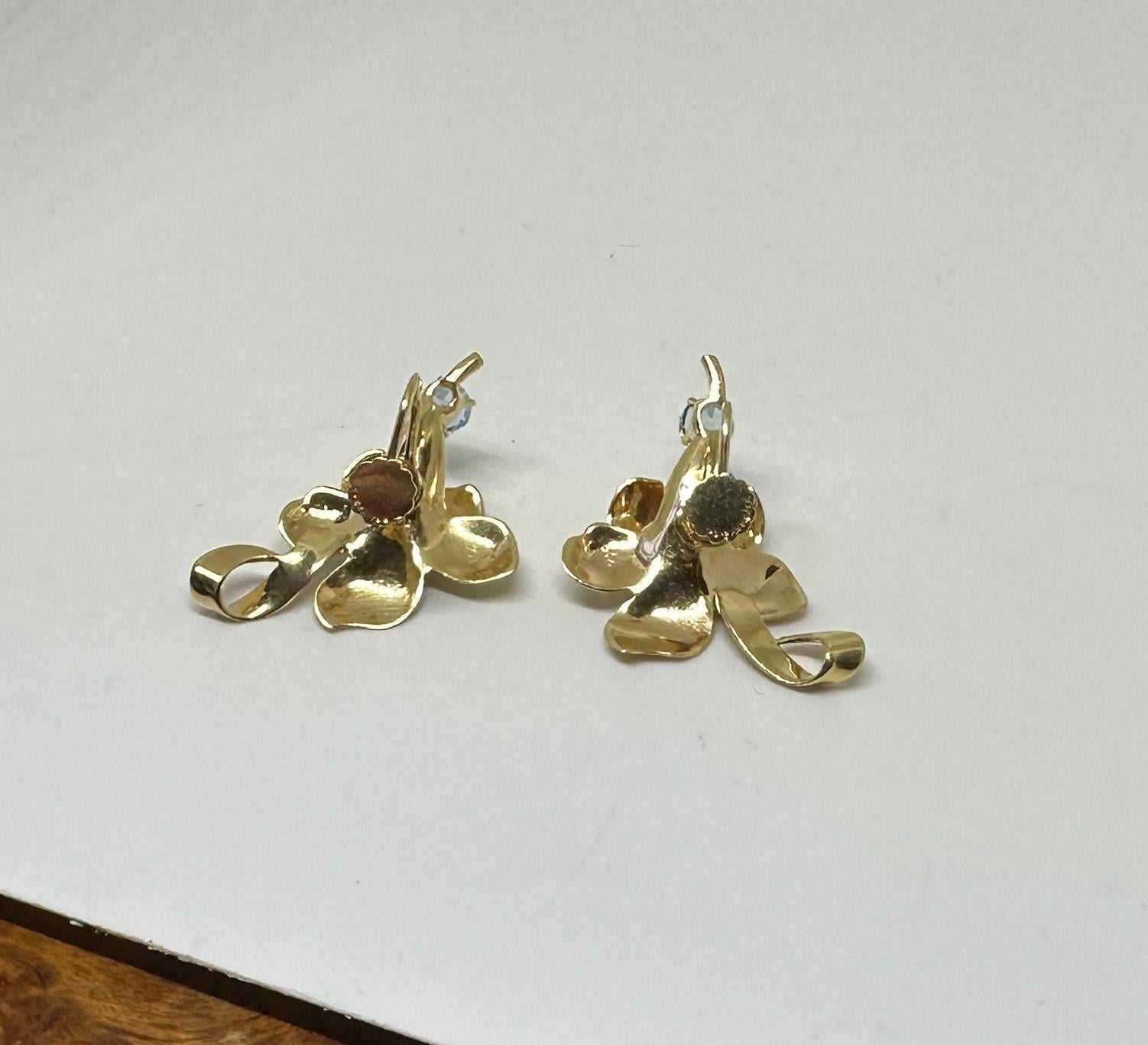 Tiffany & Co. Orecchini con diamanti e acquamarina in oro 14 carati, antichi e retrò Tiffany in vendita 5