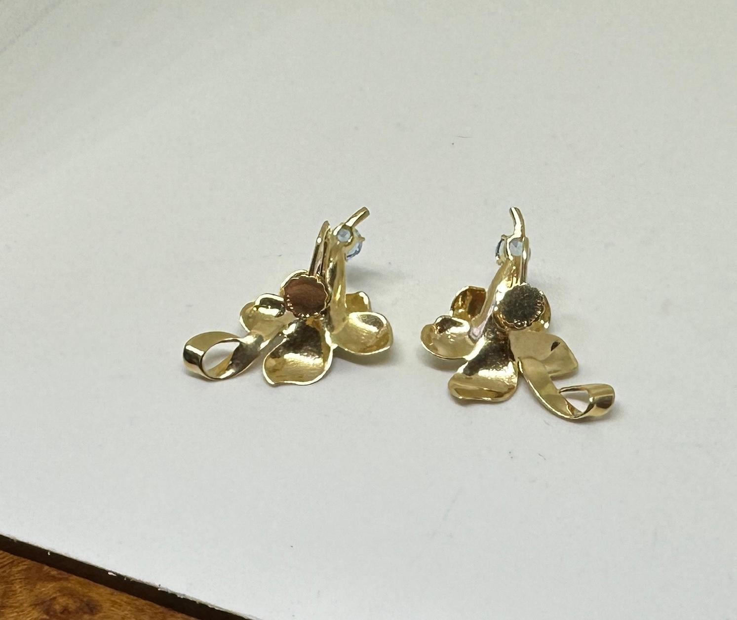 Tiffany & Co. Orecchini con diamanti e acquamarina in oro 14 carati, antichi e retrò Tiffany in vendita 6