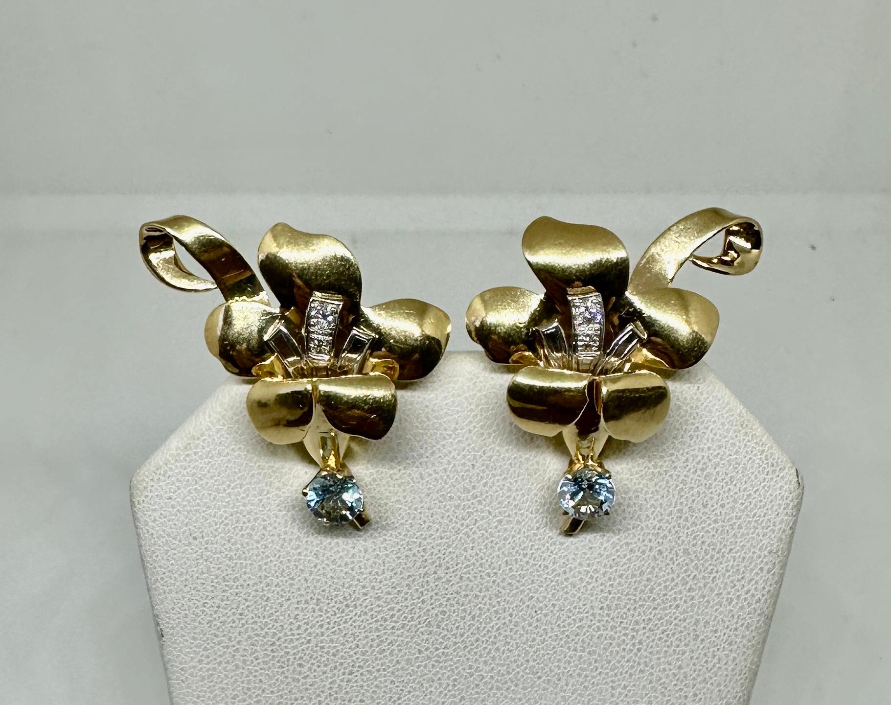 Art Déco Tiffany & Co. Orecchini con diamanti e acquamarina in oro 14 carati, antichi e retrò Tiffany in vendita