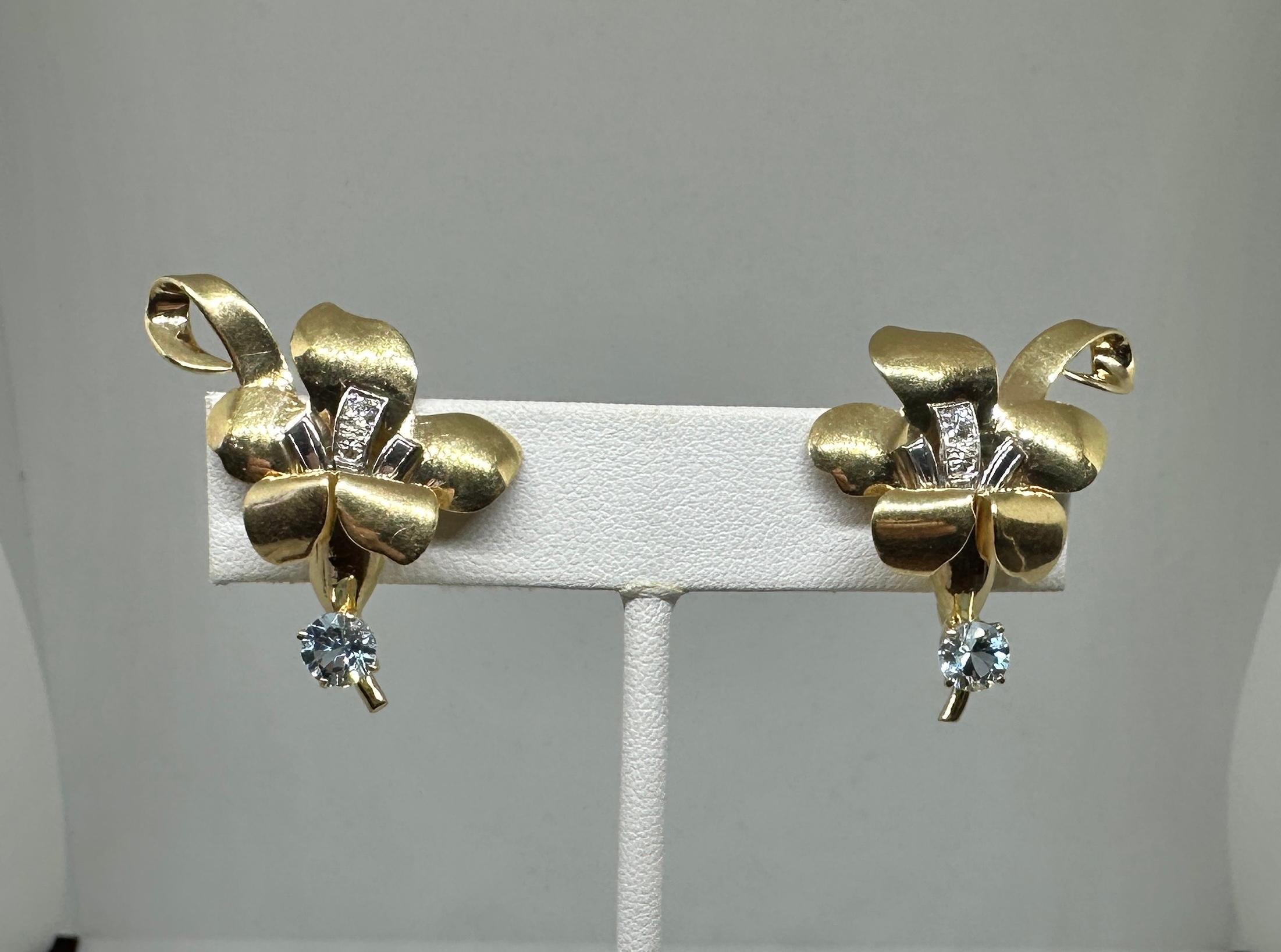 Tiffany & Co. Orecchini con diamanti e acquamarina in oro 14 carati, antichi e retrò Tiffany in vendita 1