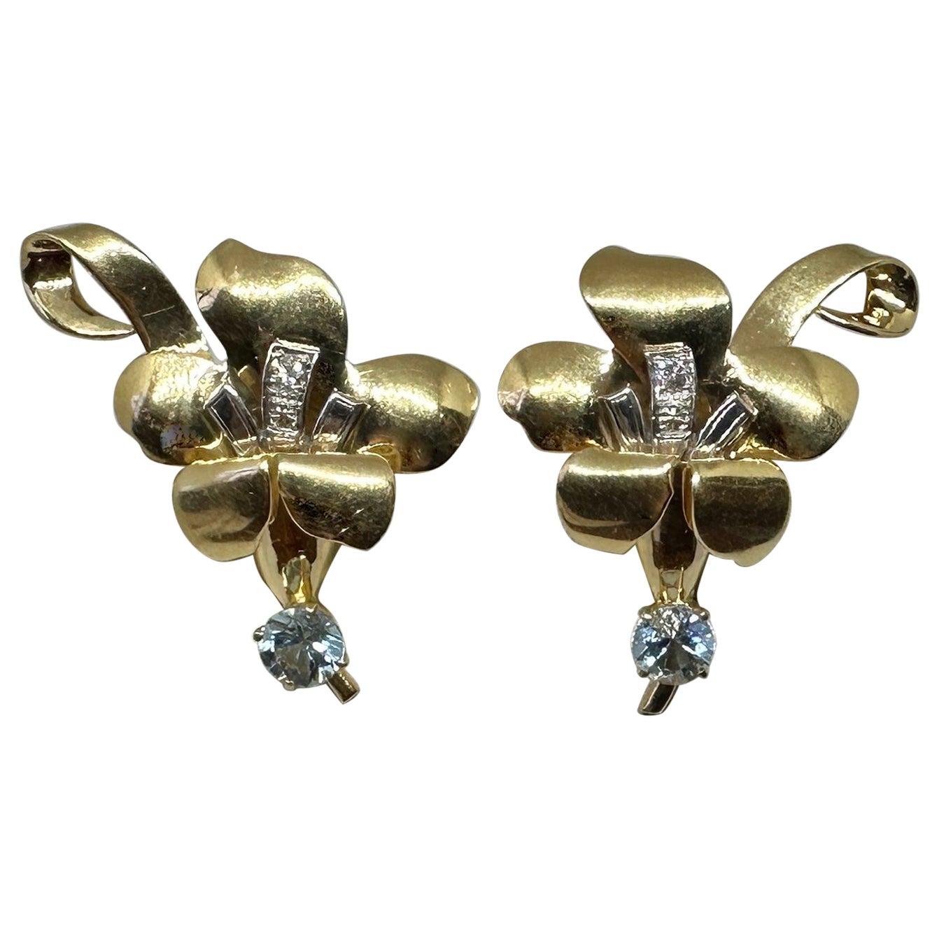 Tiffany & Co. Orecchini con diamanti e acquamarina in oro 14 carati, antichi e retrò Tiffany in vendita