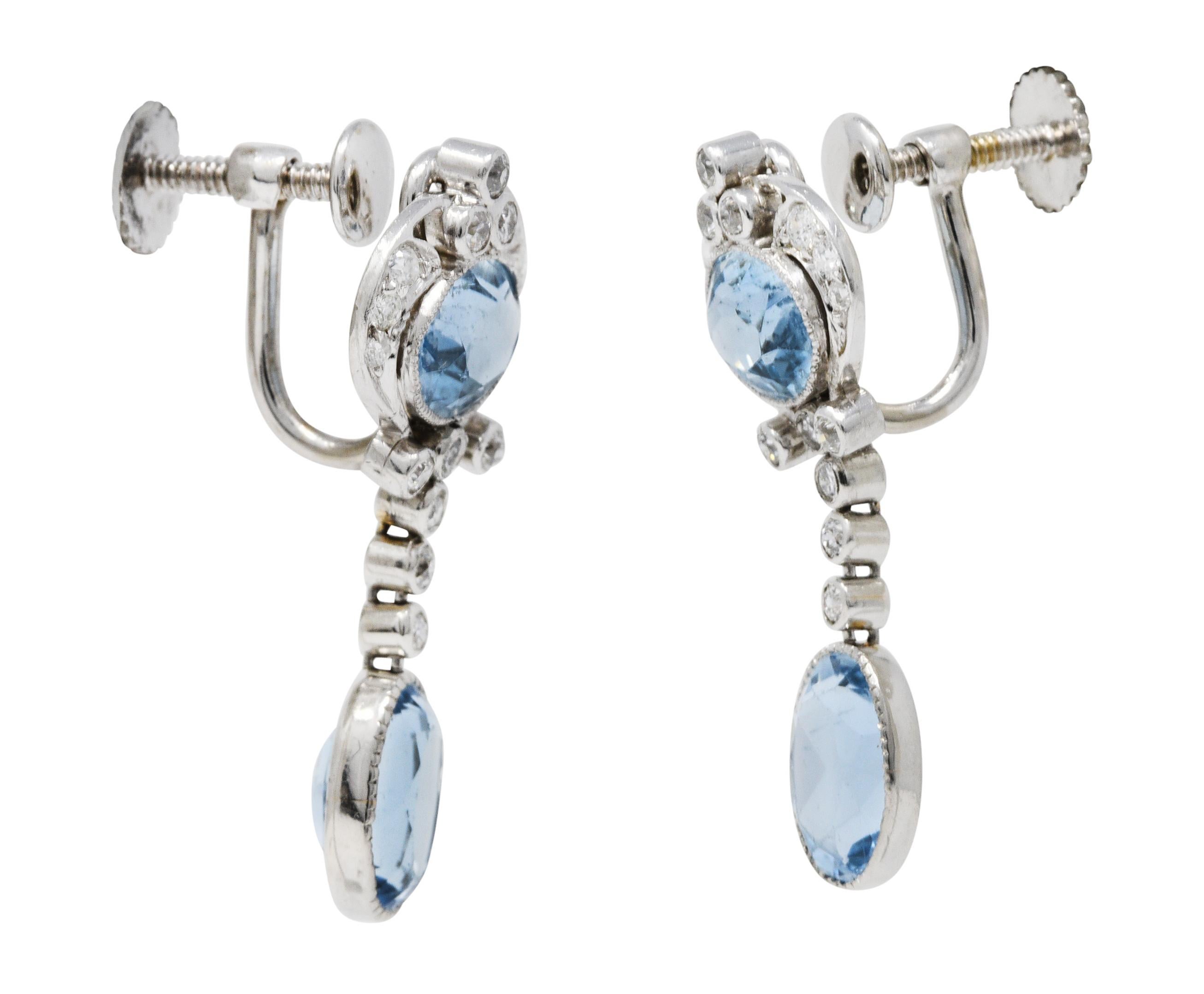Oval Cut Tiffany & Co. Aquamarine Diamond Platinum Screwback Earrings