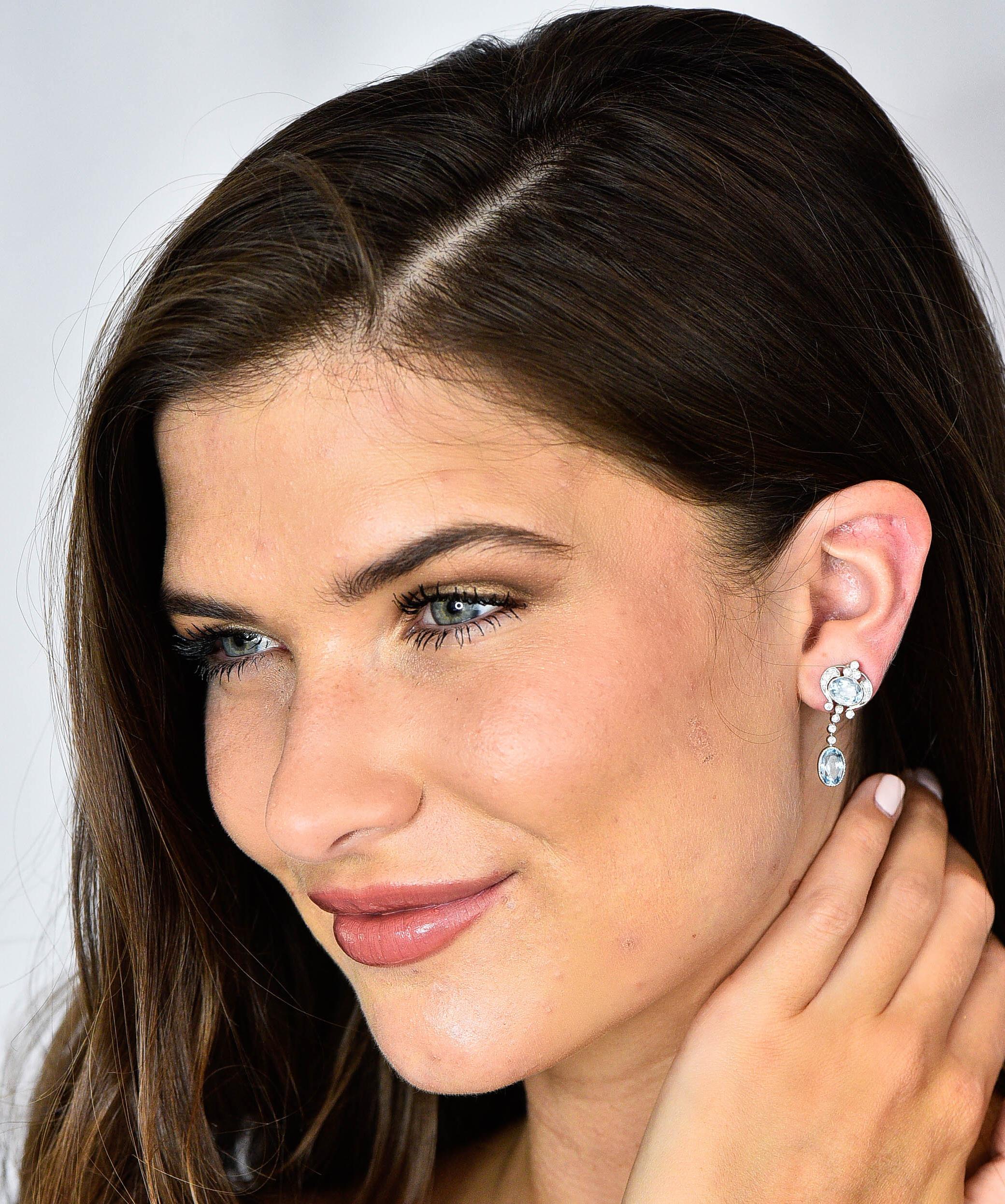 Tiffany & Co. Aquamarine Diamond Platinum Screwback Earrings In Excellent Condition In Philadelphia, PA