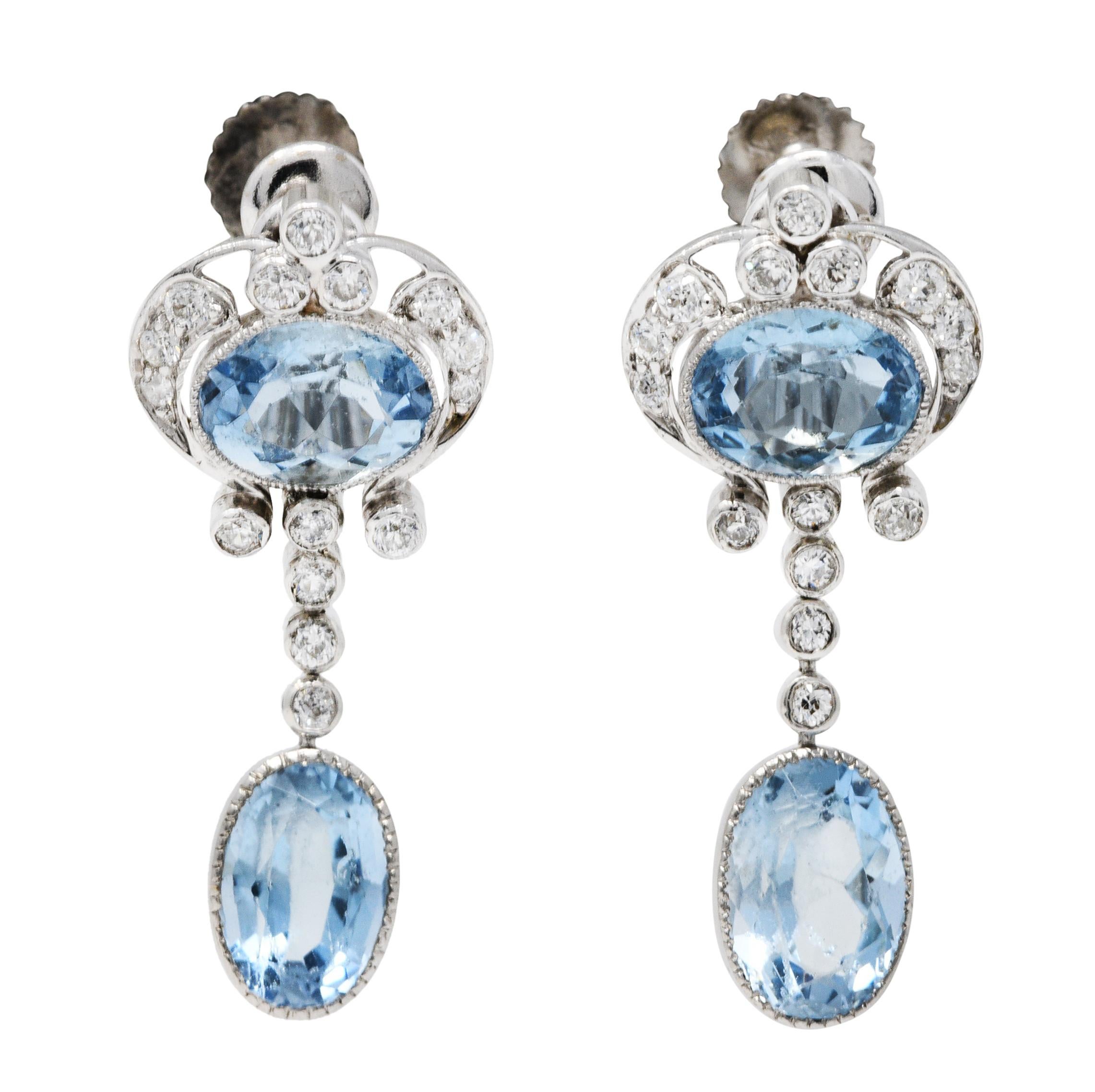 Tiffany & Co. Aquamarine Diamond Platinum Screwback Earrings