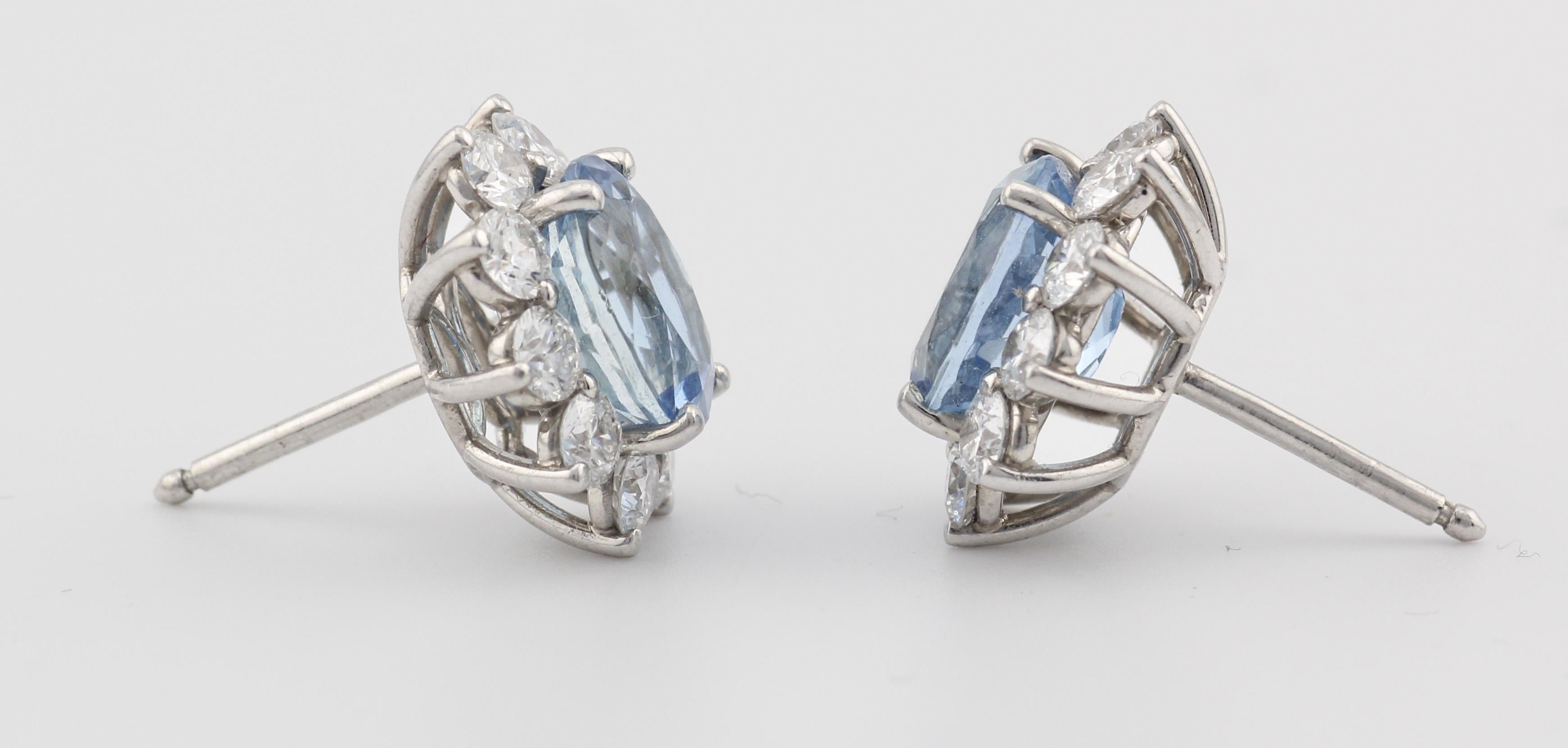 Tiffany & Co. Aquamarine Diamond Platinum Stud Earrings For Sale 5