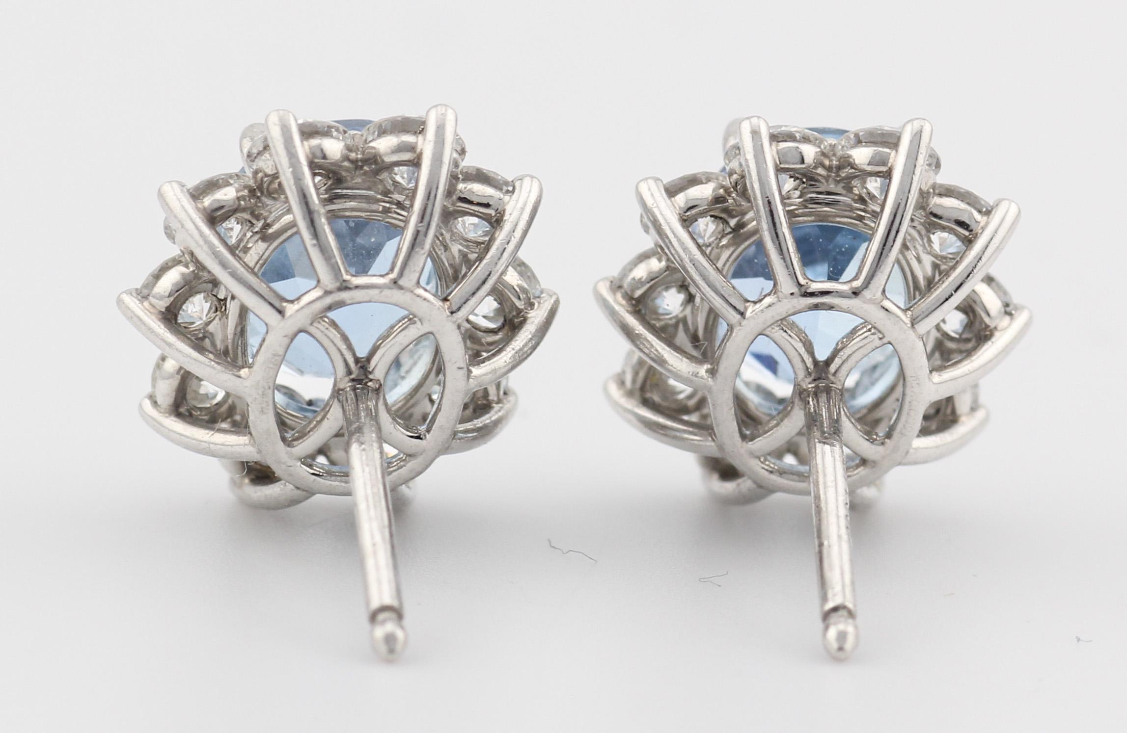 Tiffany & Co. Aquamarine Diamond Platinum Stud Earrings For Sale 6
