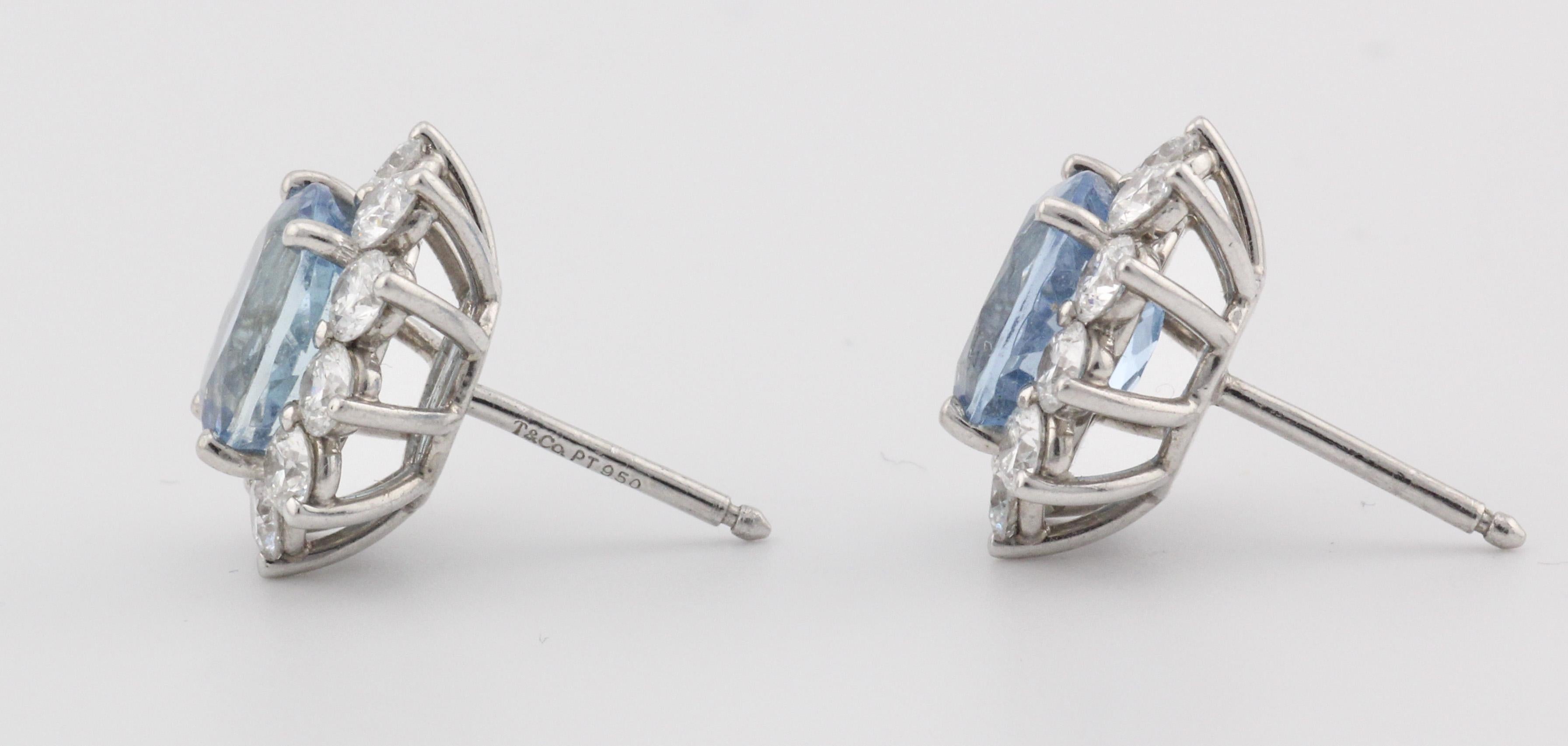 Tiffany & Co. Aquamarine Diamond Platinum Stud Earrings For Sale 7