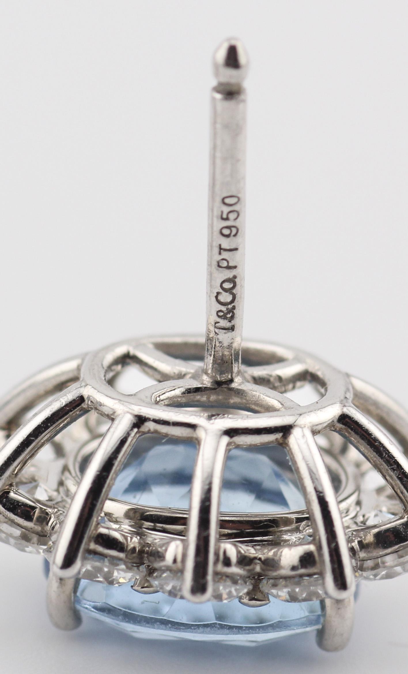 Tiffany & Co. Boucles d'oreilles aigue-marine diamant platine en vente 8