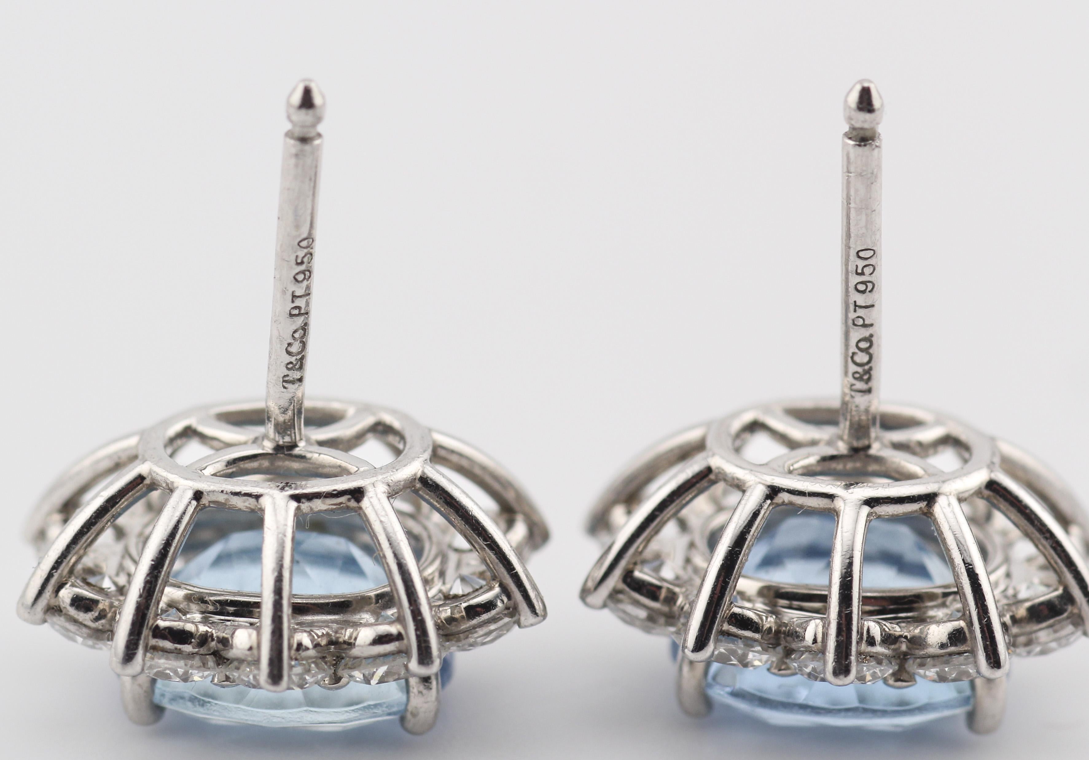 Tiffany & Co. Aquamarine Diamond Platinum Stud Earrings For Sale 9