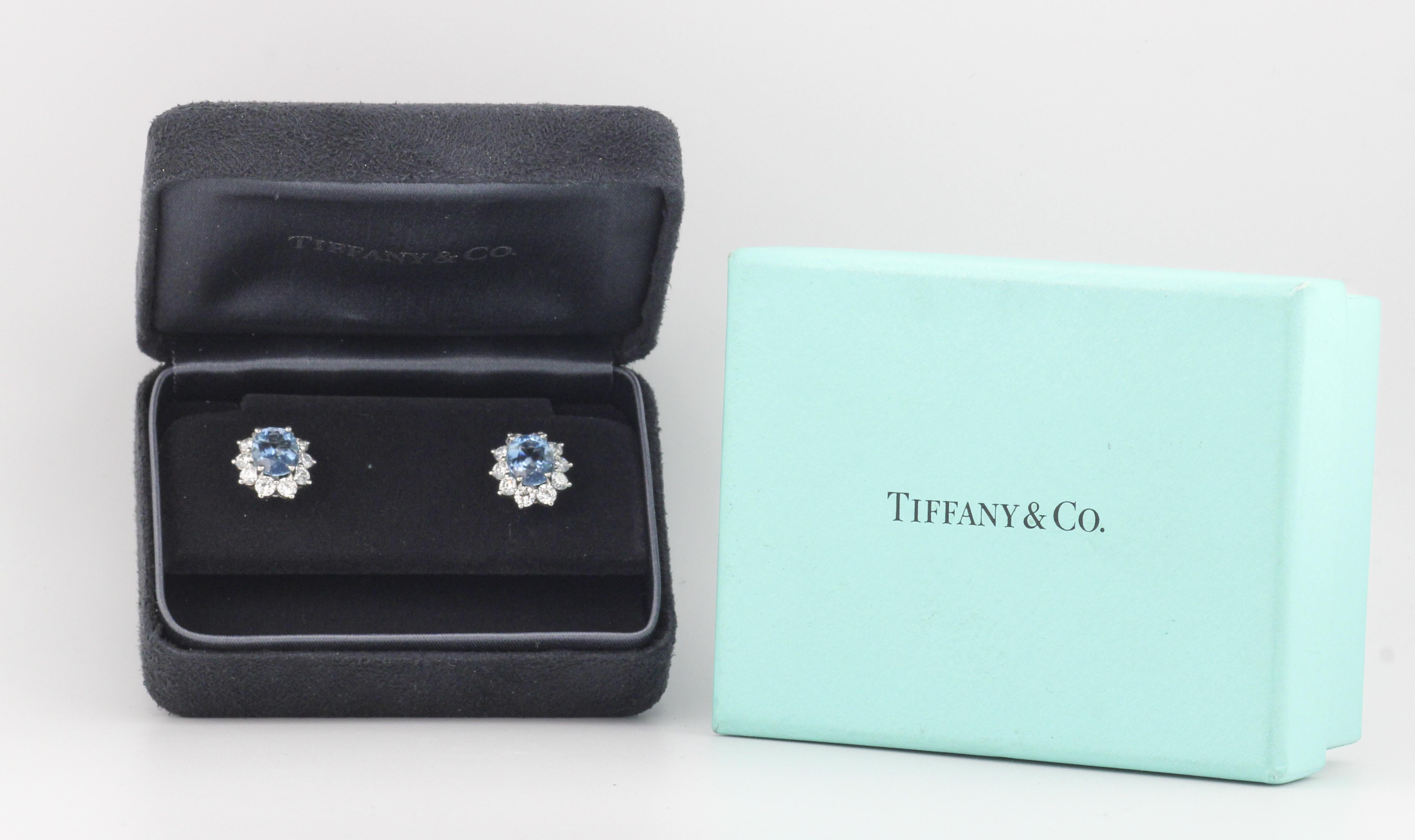 Tiffany & Co. Aquamarine Diamond Platinum Stud Earrings For Sale 11