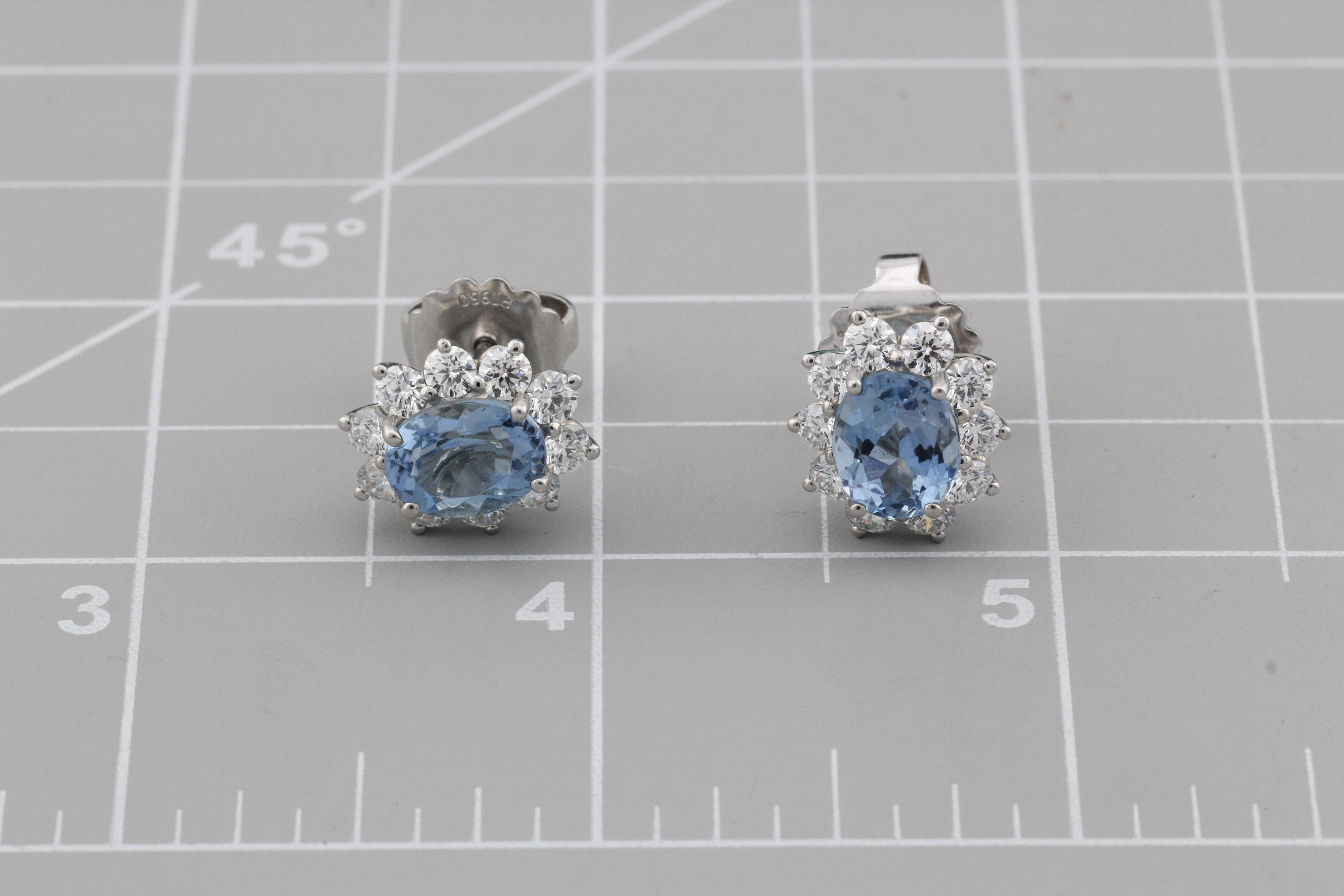 Tiffany & Co. Aquamarine Diamond Platinum Stud Earrings For Sale 12