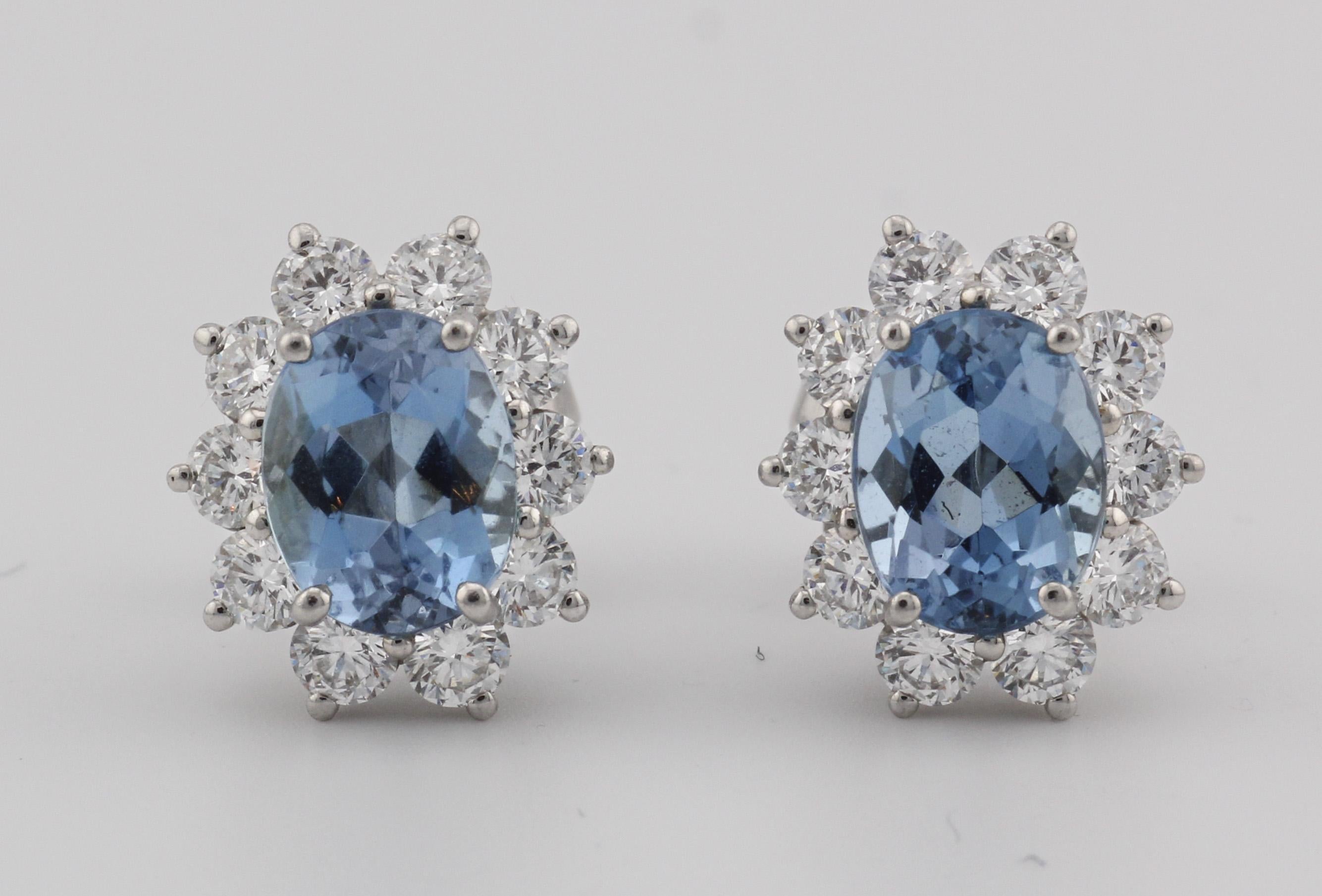 La collection Tiffany & Co. Les boucles d'oreilles aigue-marine diamant en platine incarnent l'élégance et le raffinement, mettant en valeur la beauté intemporelle des pierres précieuses aigue-marine et un savoir-faire artisanal exquis. Créées par
