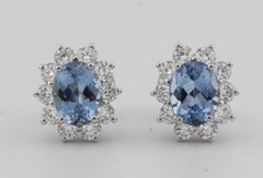 Tiffany & Co. Aquamarine Diamond Platinum Stud Earrings