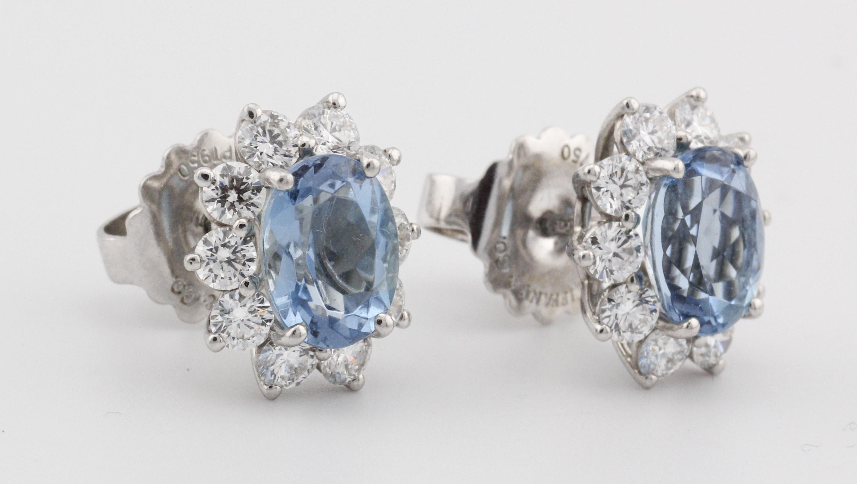 Women's Tiffany & Co. Aquamarine Diamond Platinum Stud Earrings For Sale