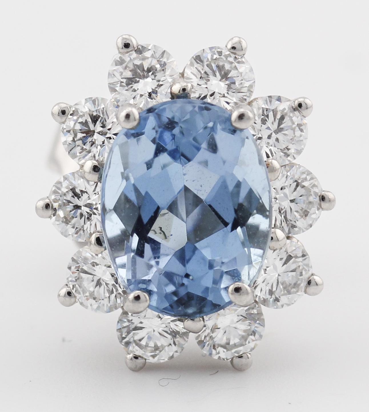 Tiffany & Co. Aquamarine Diamond Platinum Stud Earrings For Sale 1