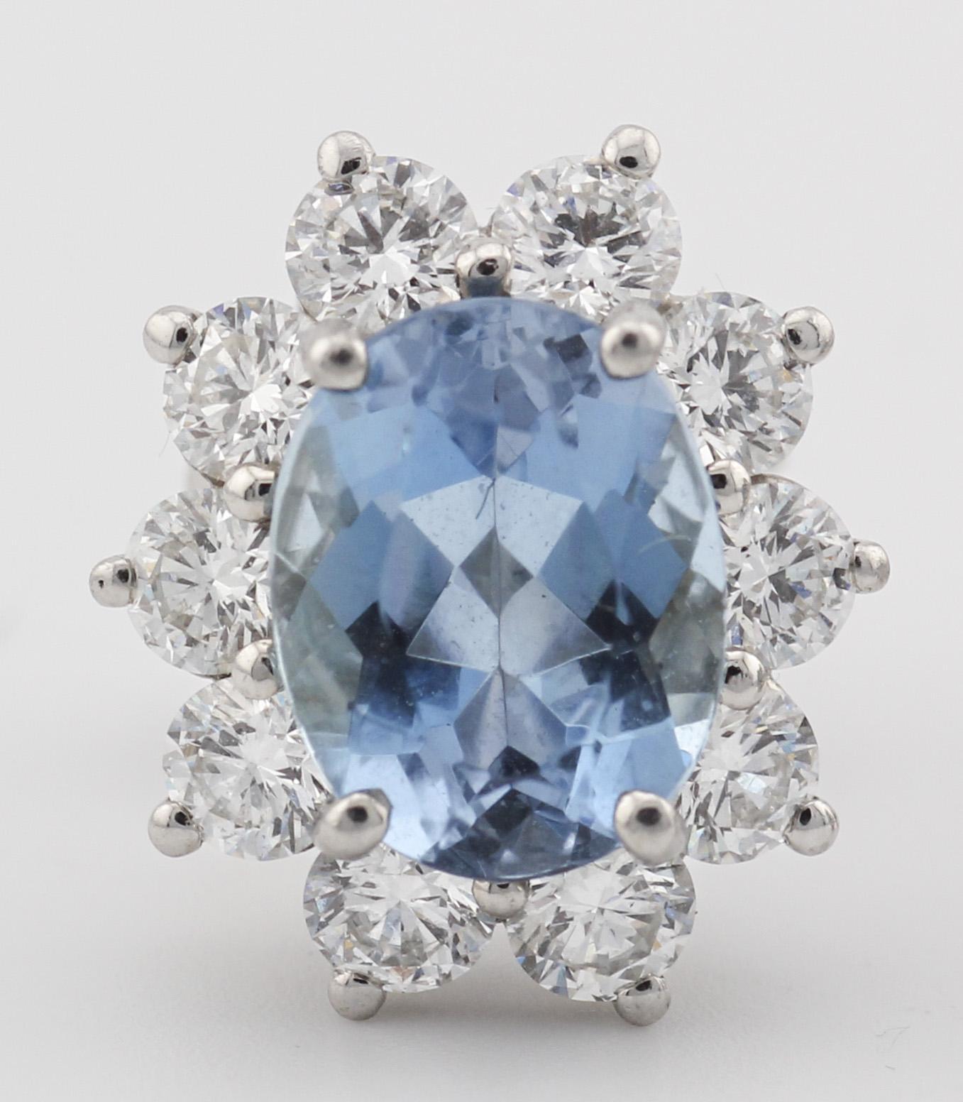 Tiffany & Co. Aquamarine Diamond Platinum Stud Earrings For Sale 2
