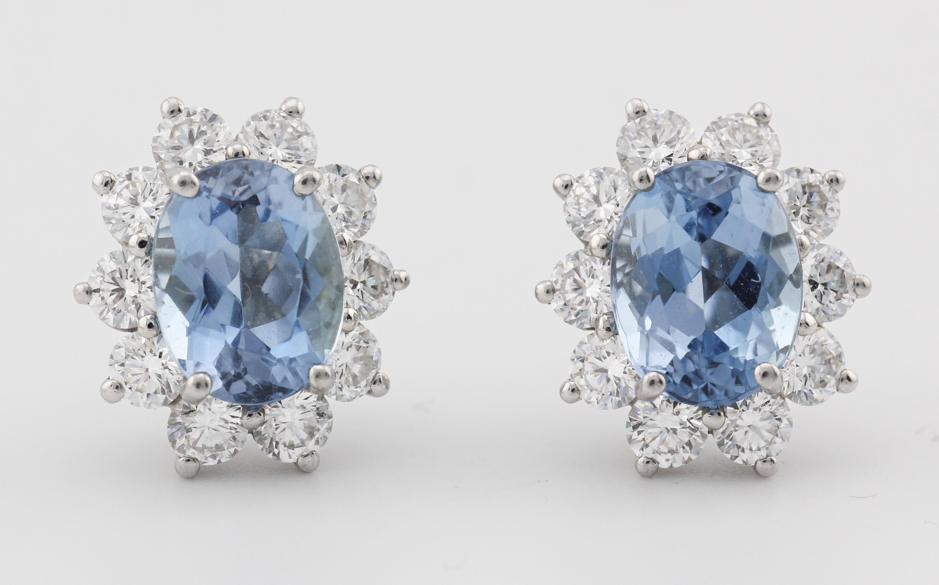 Tiffany & Co. Aquamarine Diamond Platinum Stud Earrings For Sale 3