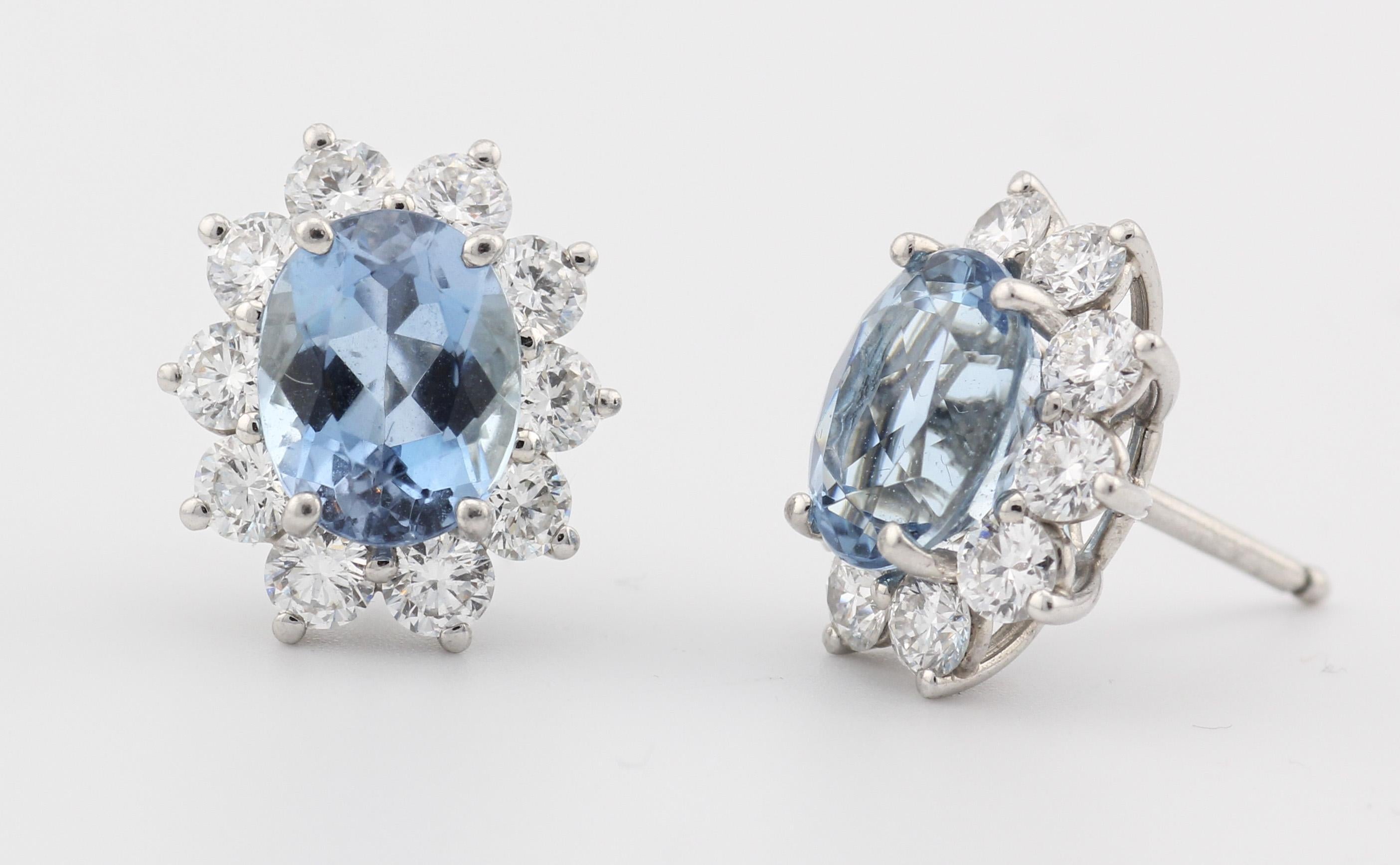 Tiffany & Co. Aquamarine Diamond Platinum Stud Earrings For Sale 4