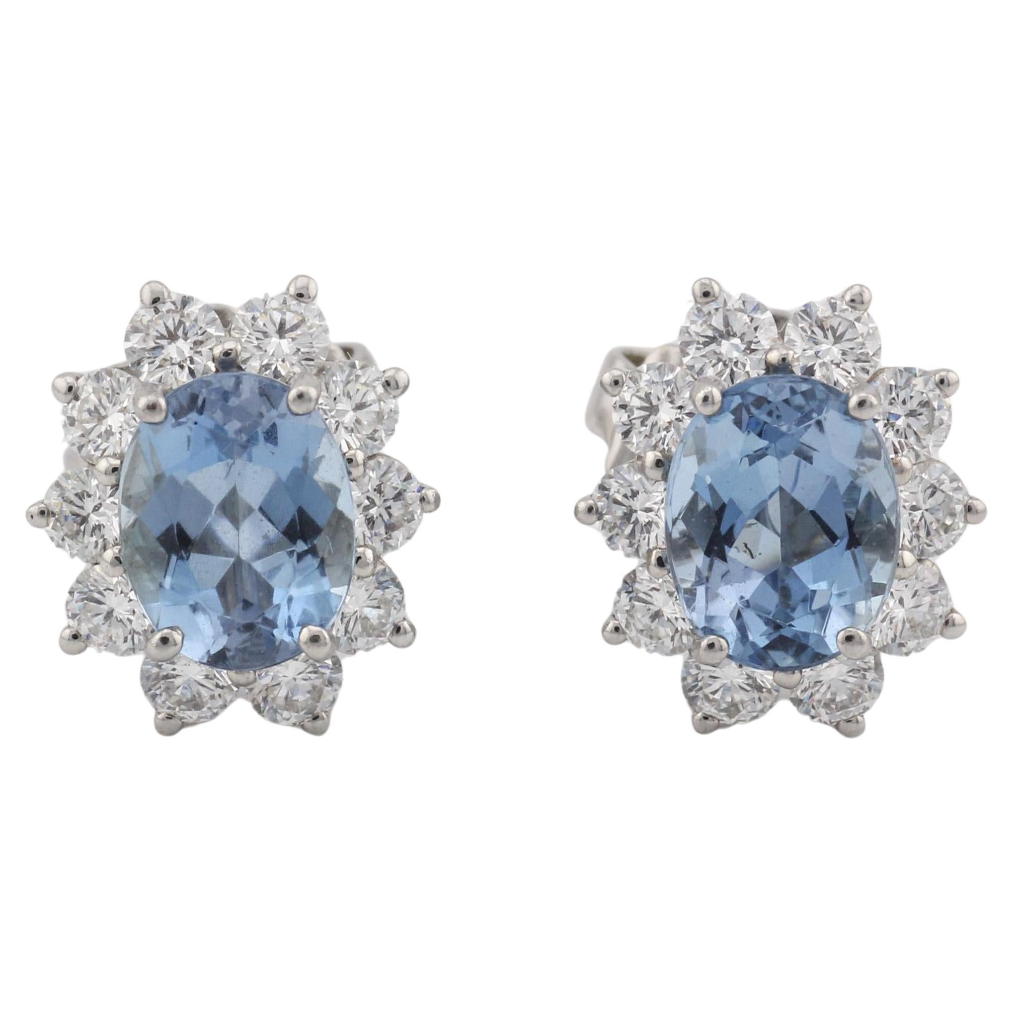 Tiffany & Co. Aquamarine Diamond Platinum Stud Earrings