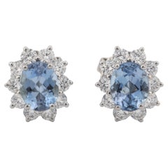 Used Tiffany & Co. Aquamarine Diamond Platinum Stud Earrings