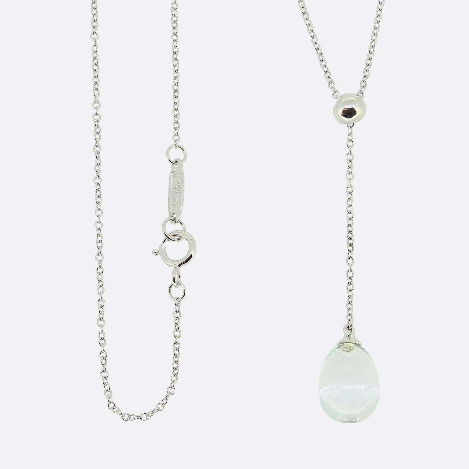 Cabochon Tiffany & Co. Aquamarine Drop Pendant Necklace For Sale