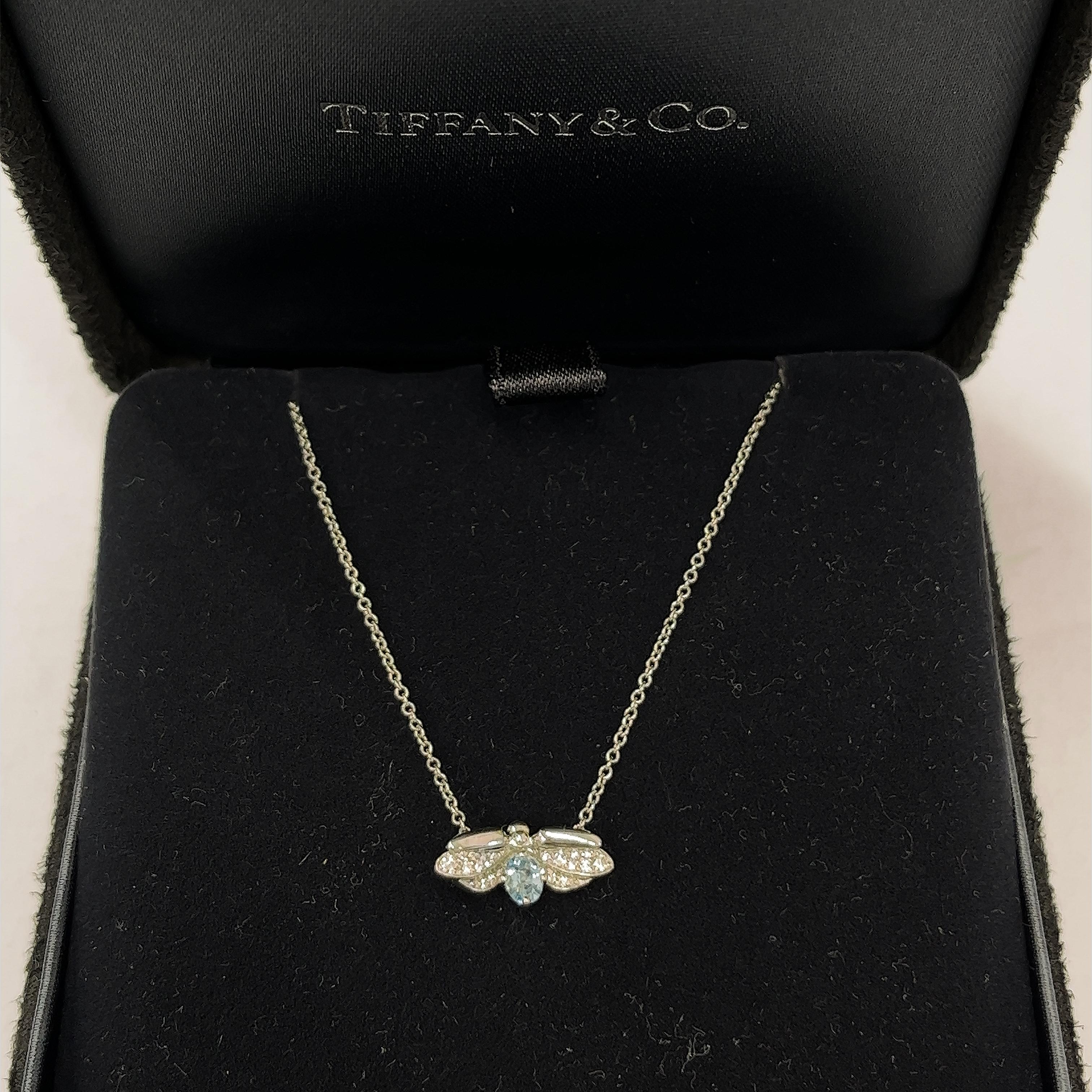 Round Cut Tiffany & Co Aquamarine Firefly Pendant Necklace For Sale