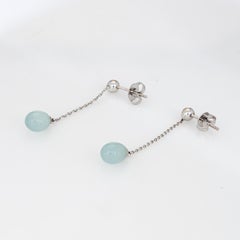 Tiffany & Co Aquamarine Rainbow Drop Earrings 18k White Gold Signed Jewelry