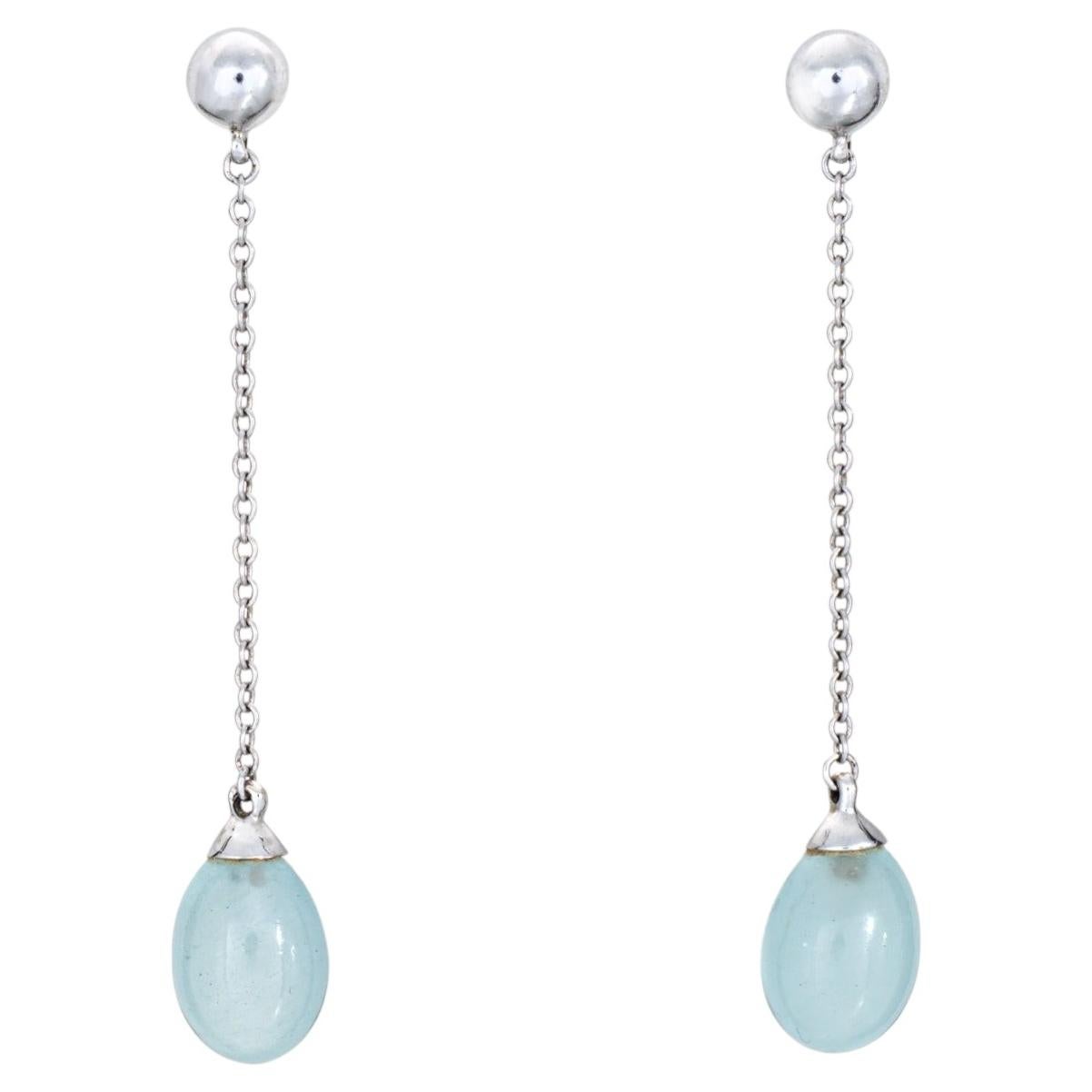 Tiffany & Co Aquamarine Rainbow Drop Earrings 18k White Gold Signed Jewelry