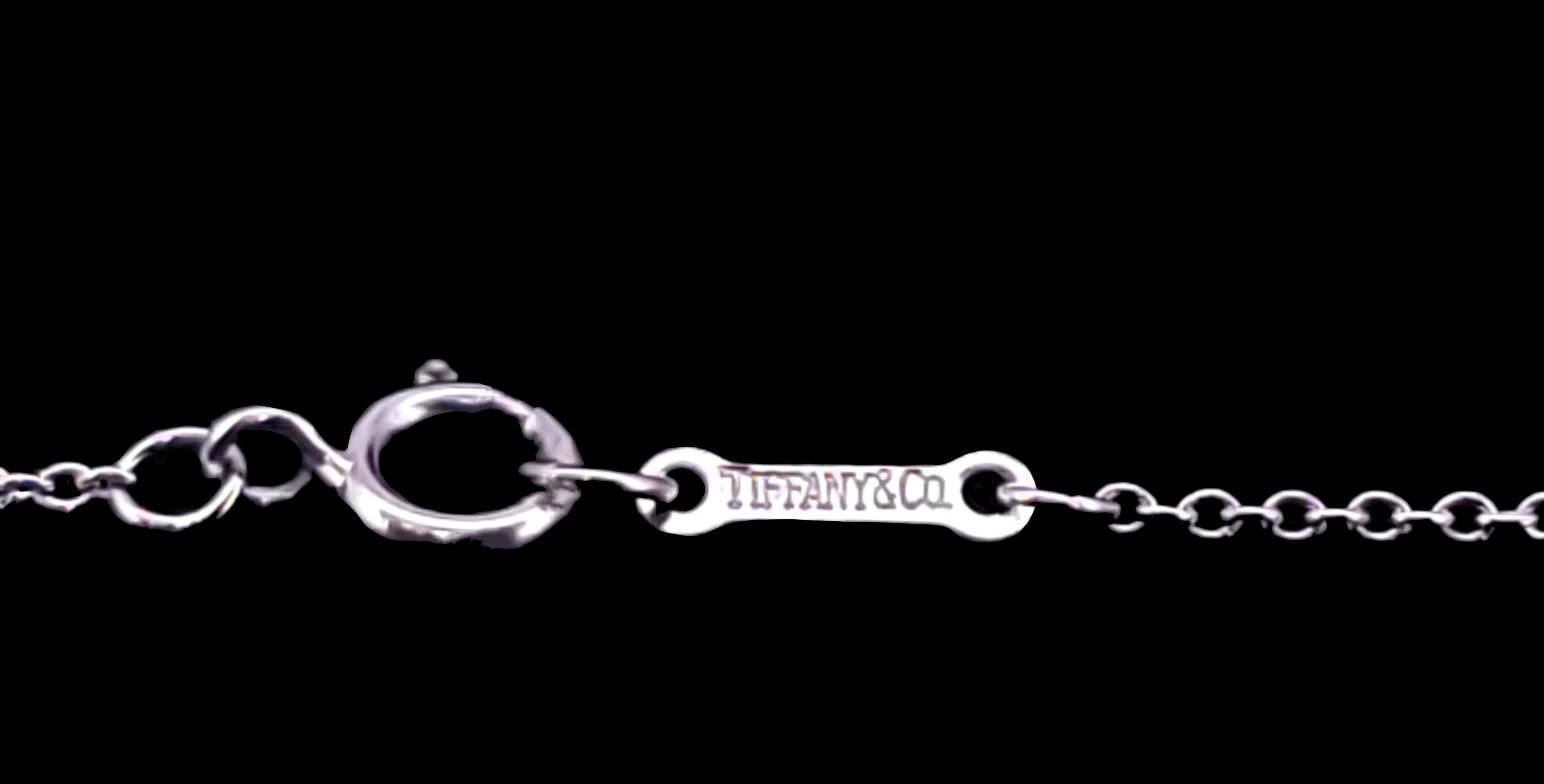 Tiffany & Co Paloma Picasso Pendant Chain
Material: Platinum 950 
Chain Length 8'' each side: Total 16'' Long
Three round damonds: 0.33 tcw
Diamond Clarity: VS1
Color Grade: E-F
Necklace Weight: 19 gm
Condition: New
Retail Price: $4,050