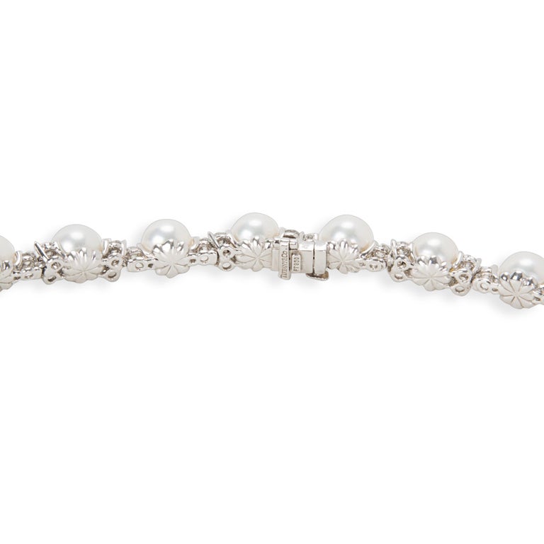 Tiffany and Co. Aria Diamond and Akoya Pearl Necklace in Platinum 5.40 ...