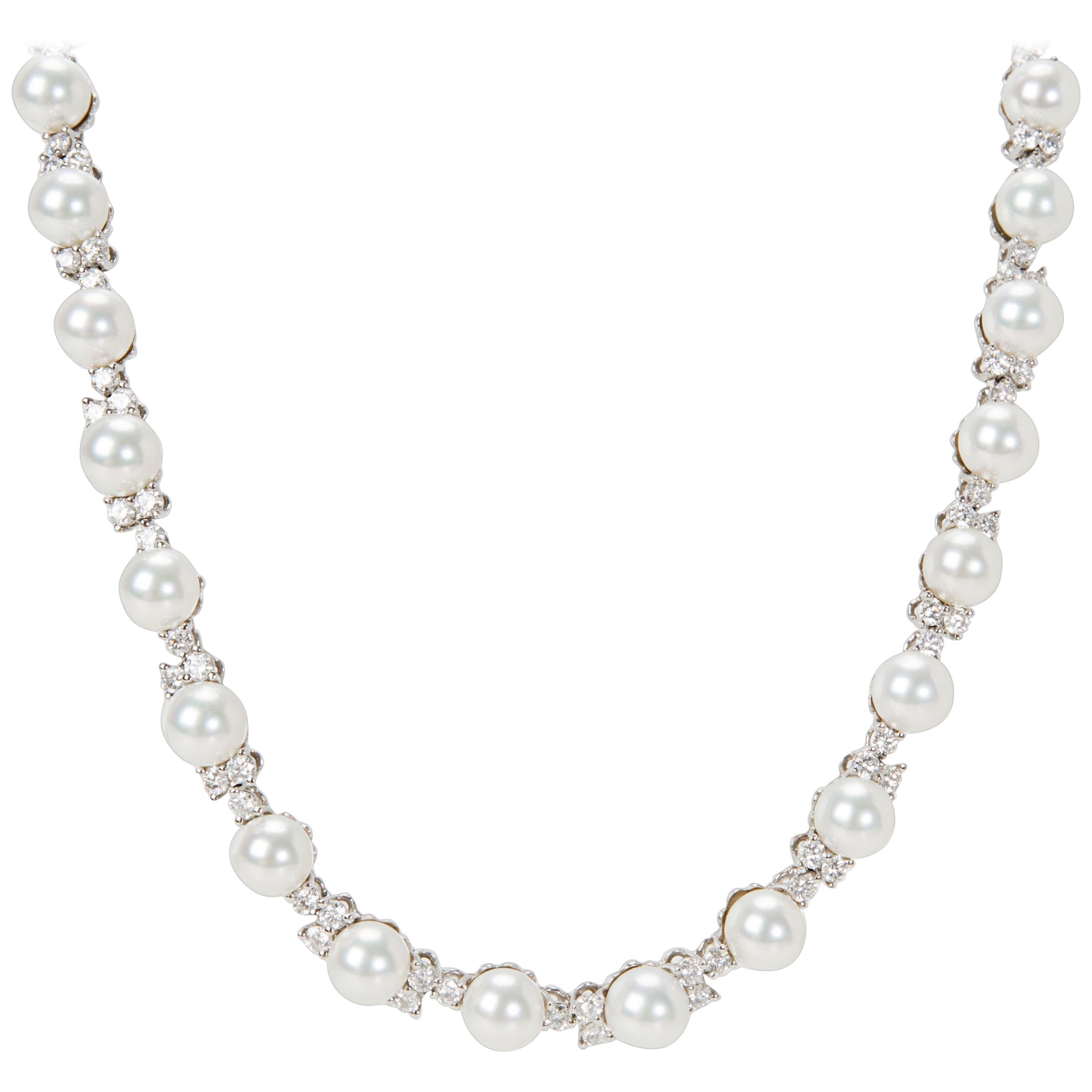 Tiffany & Co. Aria Diamond and Akoya Pearl Necklace in Platinum 5.40 Carats