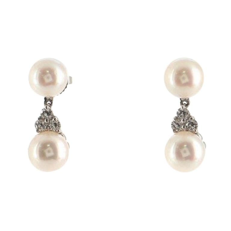 Tiffany Aria Pearl Diamond Platinum Drop Earrings at 1stDibs