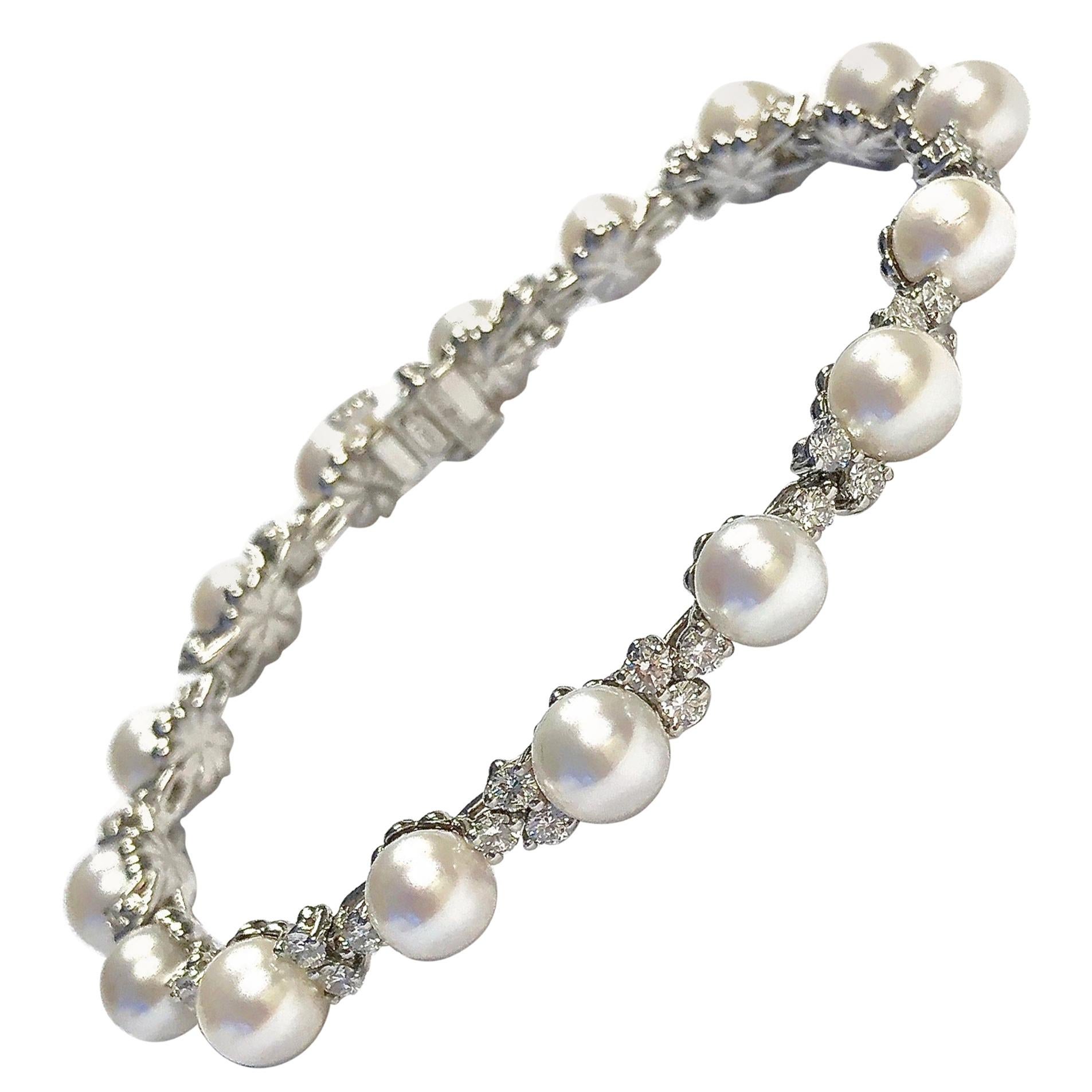 Tiffany & Co. Aria Platinum Akoya Pearl and Diamond Bracelet