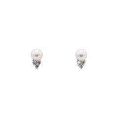 Tiffany & Co. Aria Platinum Diamond & Akoya White Cultured Pearl Stud Earrings
